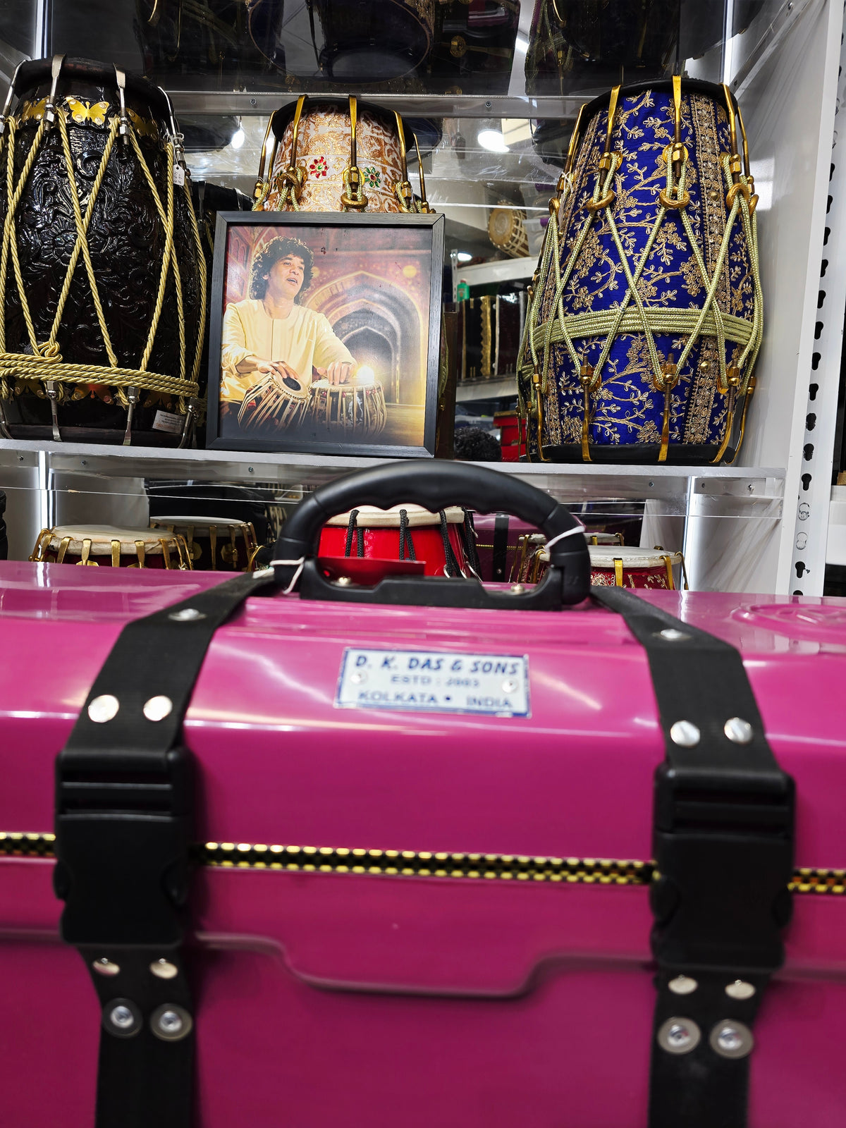 Royal Rāga Vault – Magenta Velvet-Lined Harmonium Case with 360° Wheels *Very Minor Cosmetic Blemishes - Sangeet Store