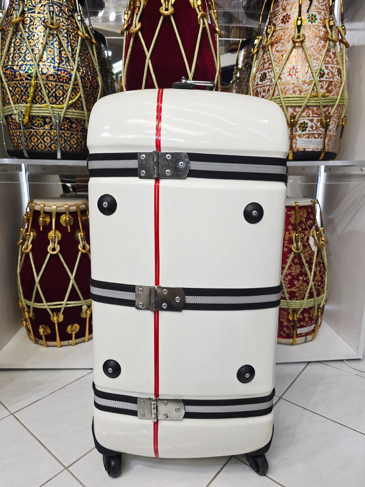 PolarVoyager | White Tabla/Dholak Travel Case – 360° Wheels *Very Minor Cosmetic Blemishes - Sangeet Store