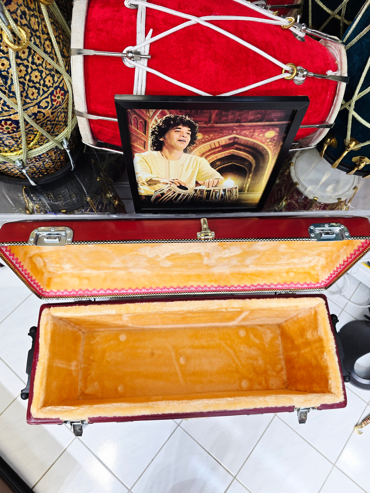 Crimson Guardian: Red Scale-Changer Harmonium Case with Wheels, Handles, and secure Locking Mechanism *Minor Cosmetic Defects *3 Reed 13 Changer Case
