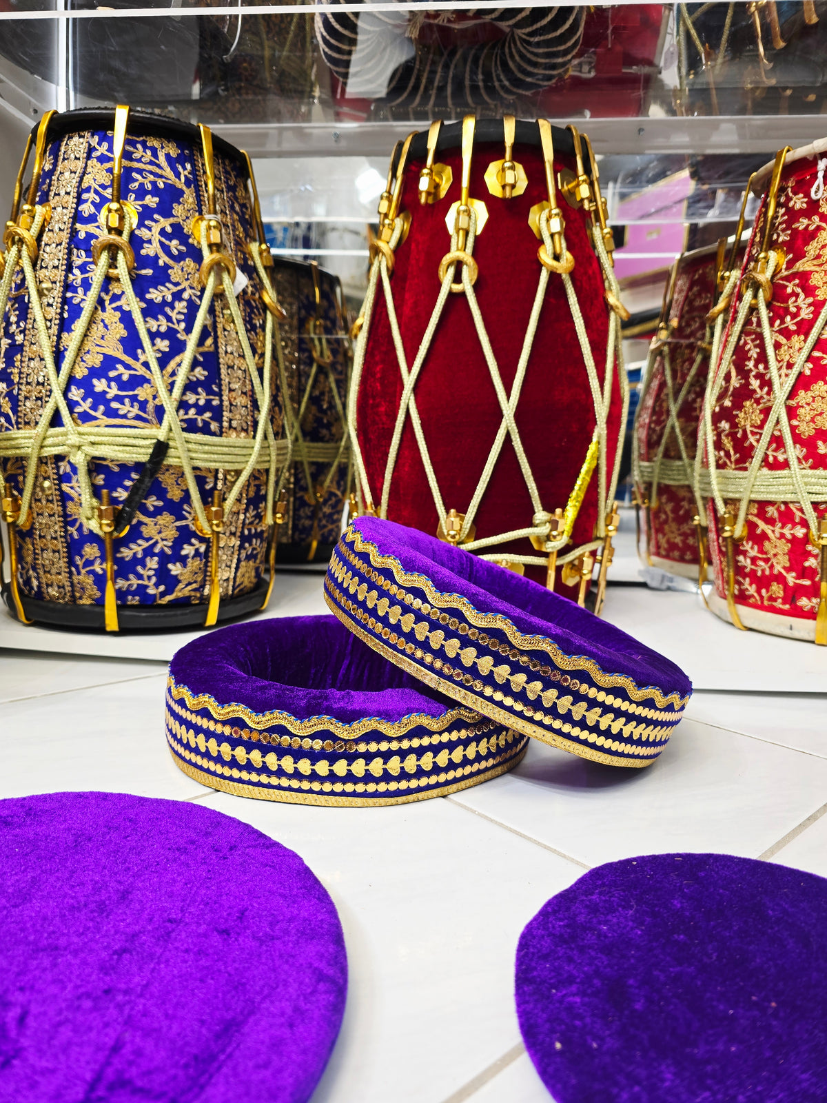 SvarAmethyst Performance Ring Set – Purple Velvet Tabla Rings with Gold Accents