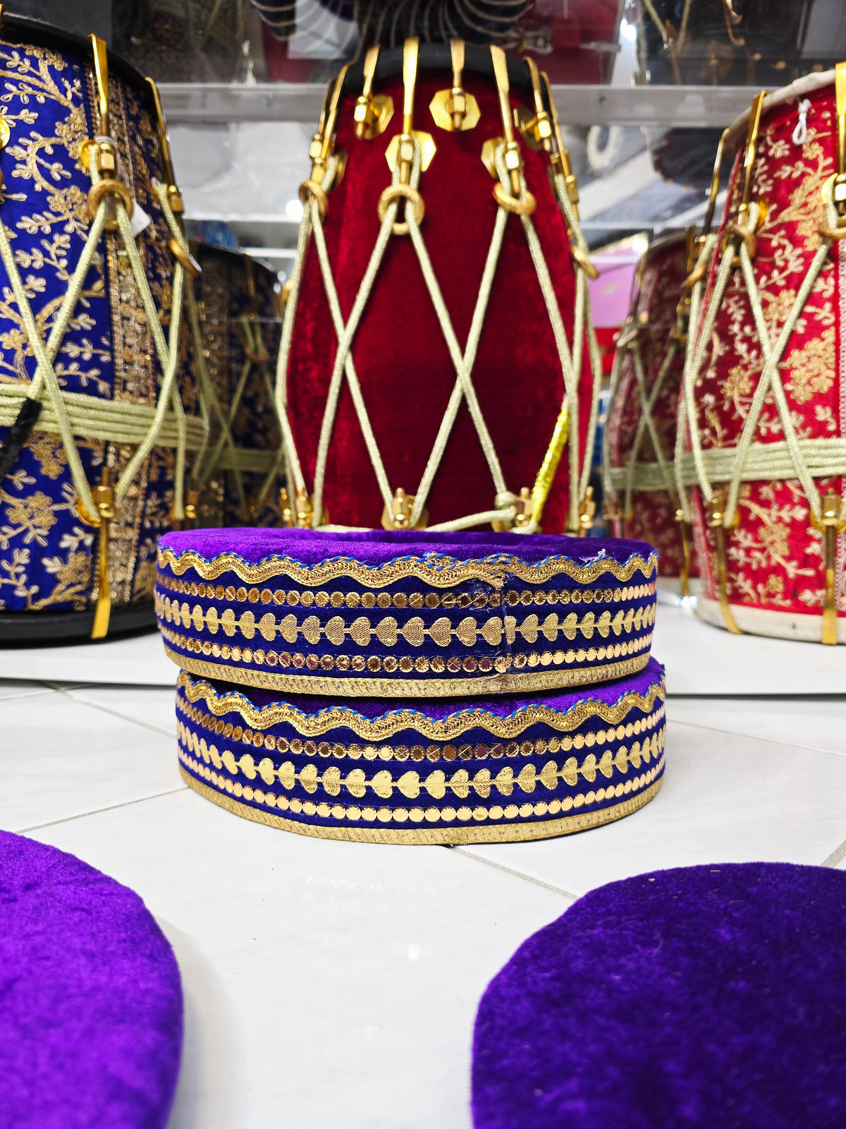 SvarAmethyst Performance Ring Set – Purple Velvet Tabla Rings with Gold Accents