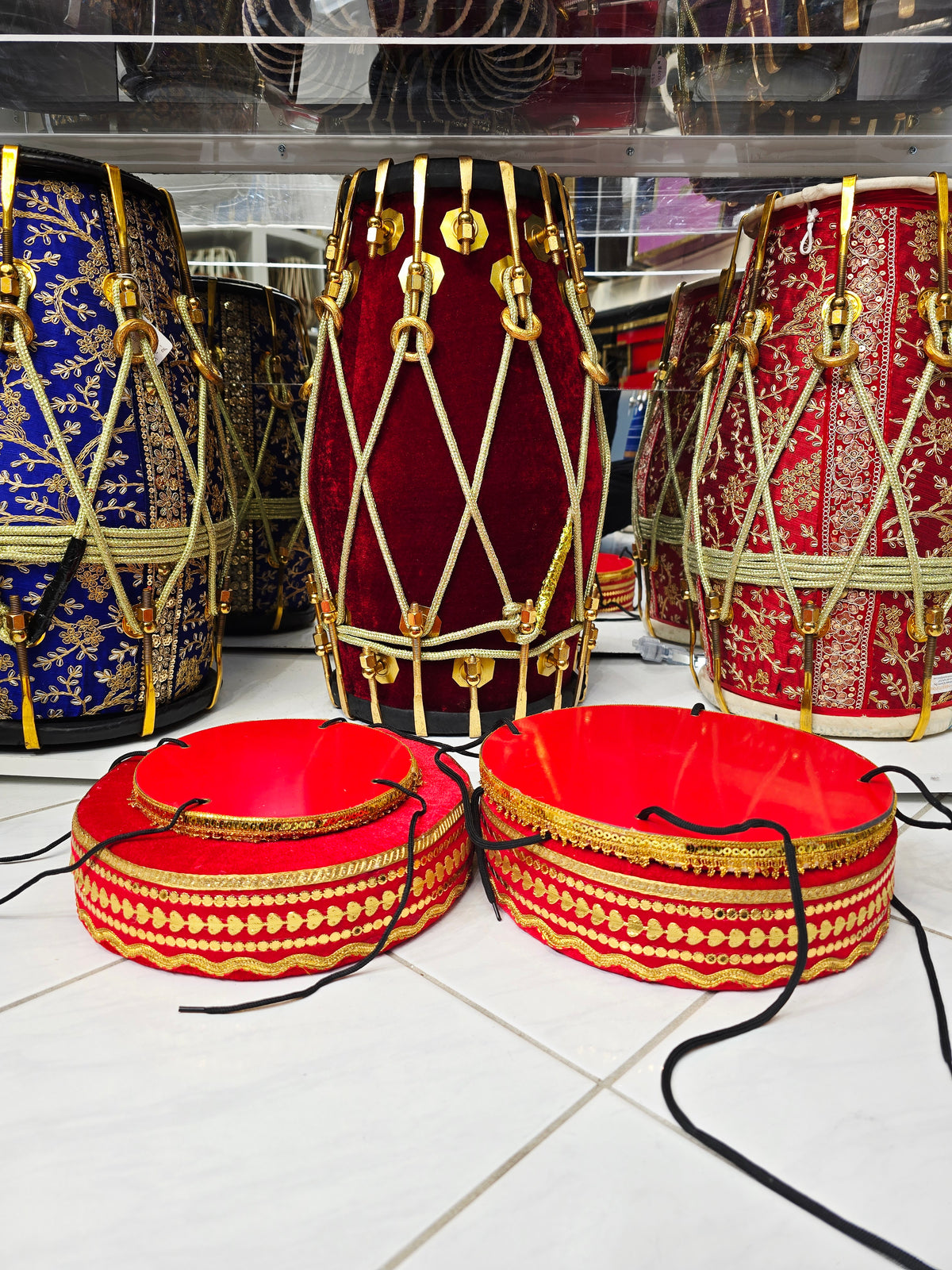 Maharaj Red Halo Ring Set – Premium Tabla Rings & Covers