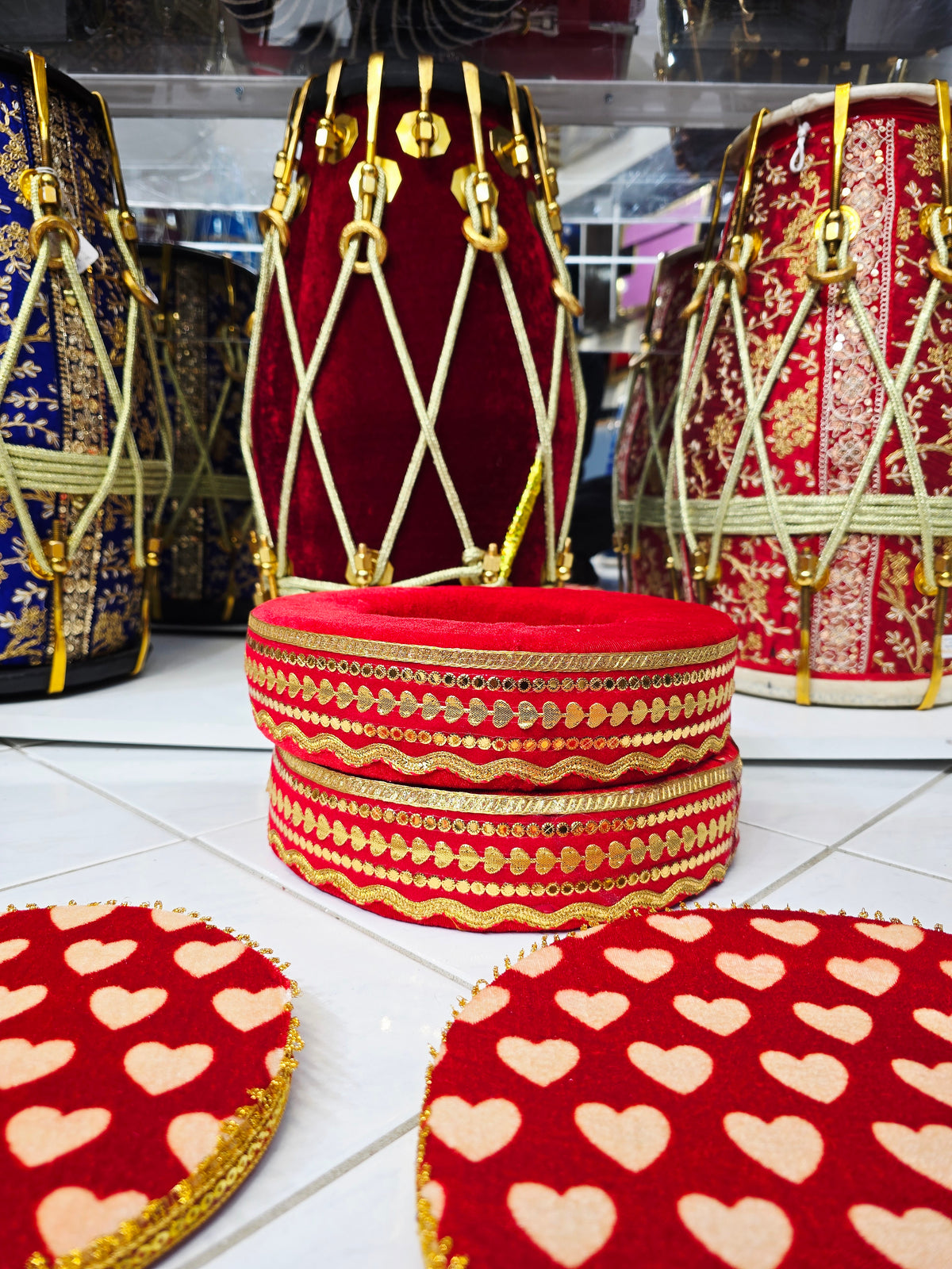 Maharaj Red Halo Ring Set – Premium Tabla Rings & Covers