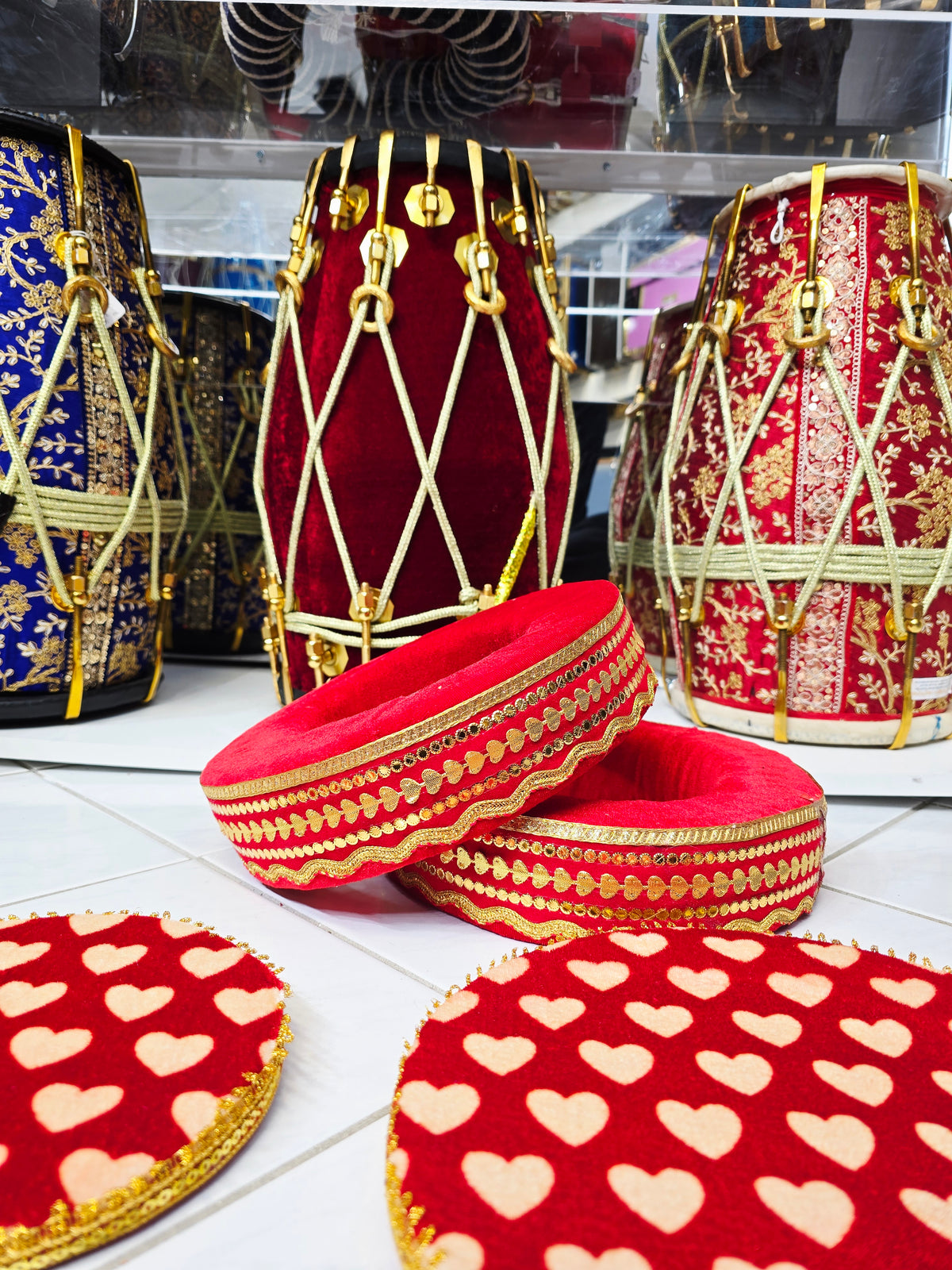 Maharaj Red Halo Ring Set – Premium Tabla Rings & Covers
