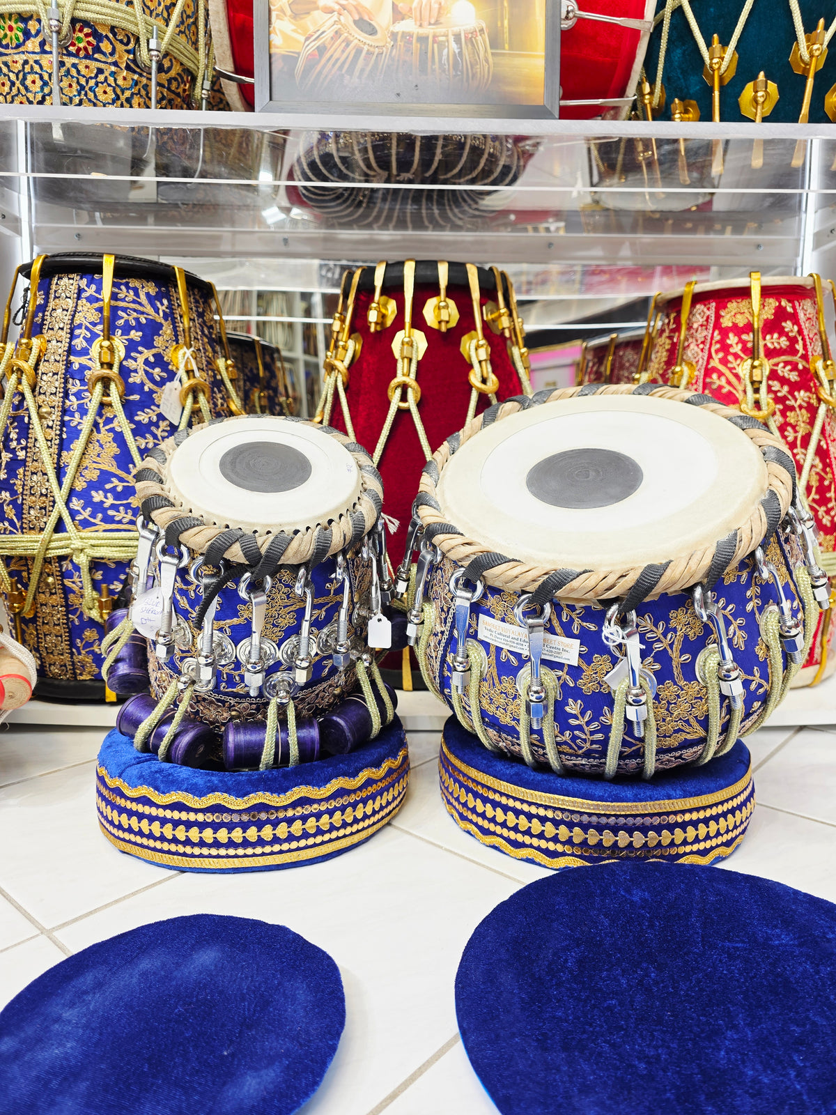 Royal Eclipse – 5.25" D/D# Red Sheesham & 9.25" 5.7kg Copper Blue-Gold Sherwani Bolted Tabla Set *Exceptional Tone