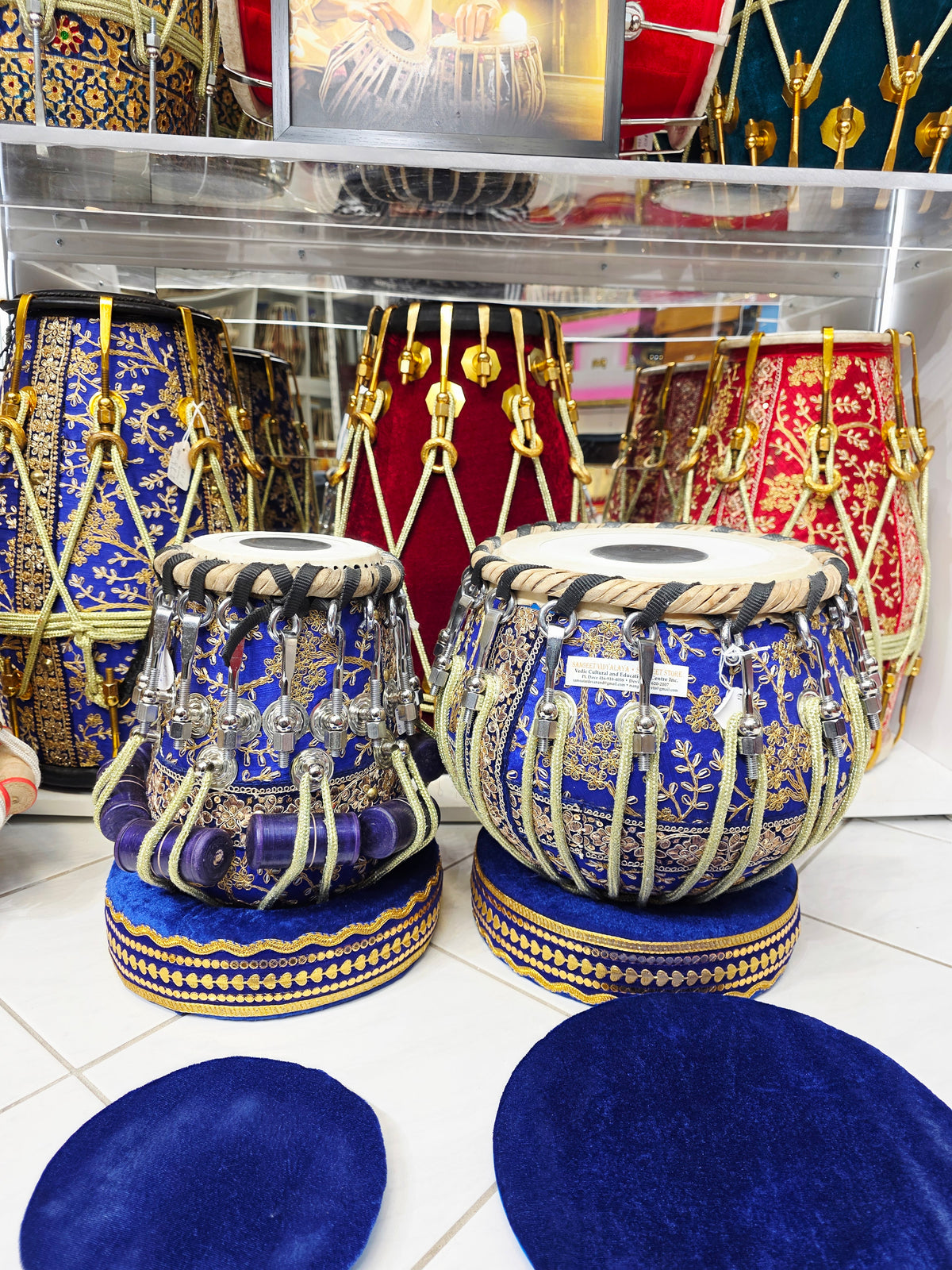 Royal Eclipse – 5.25" D/D# Red Sheesham & 9.25" 5.7kg Copper Blue-Gold Sherwani Bolted Tabla Set *Exceptional Tone