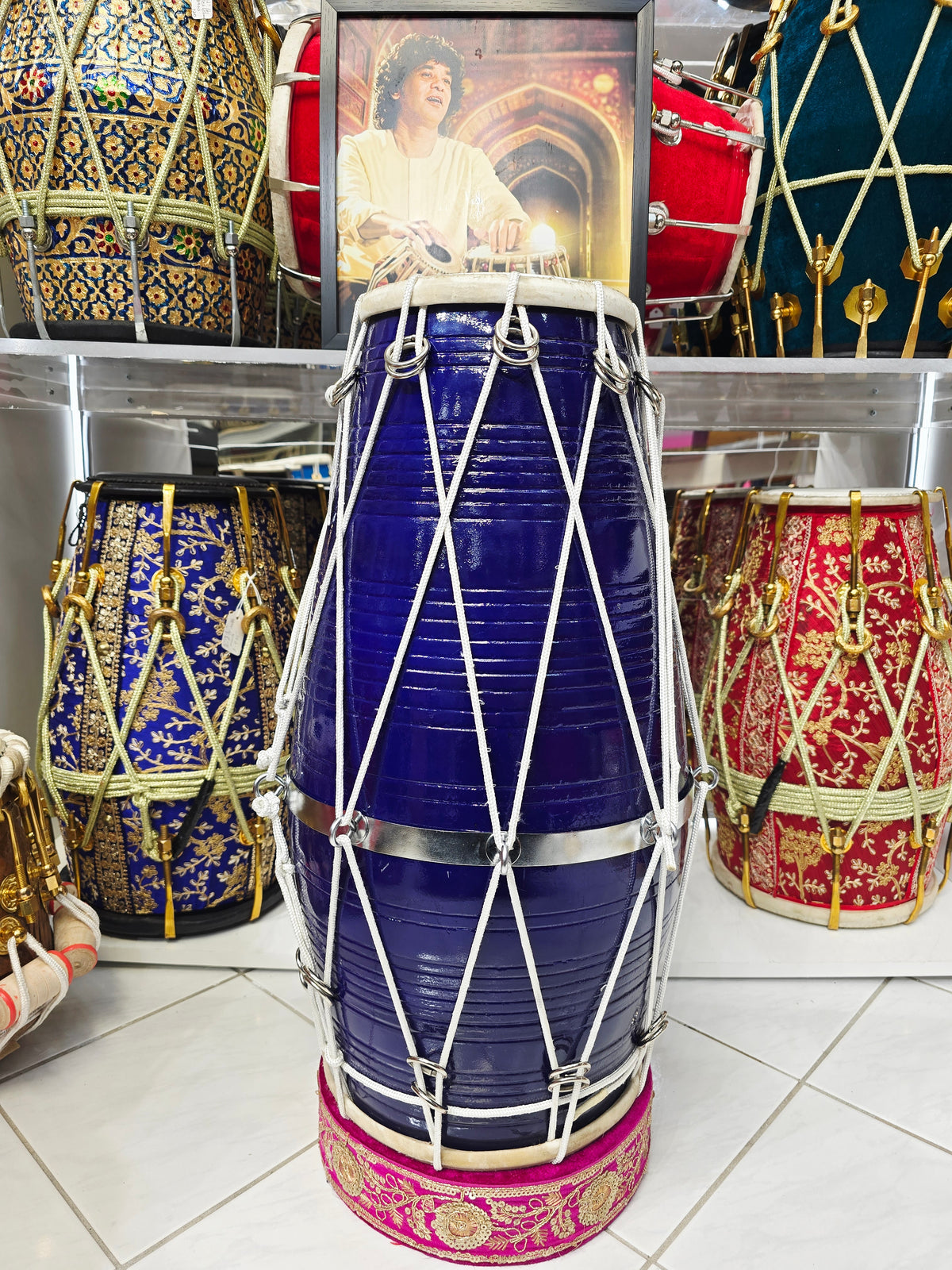 NeelVirasat West Indian Dholak
23" Long | 13.6 lbs Solid Red Sheesham | Gloss Blue Finish