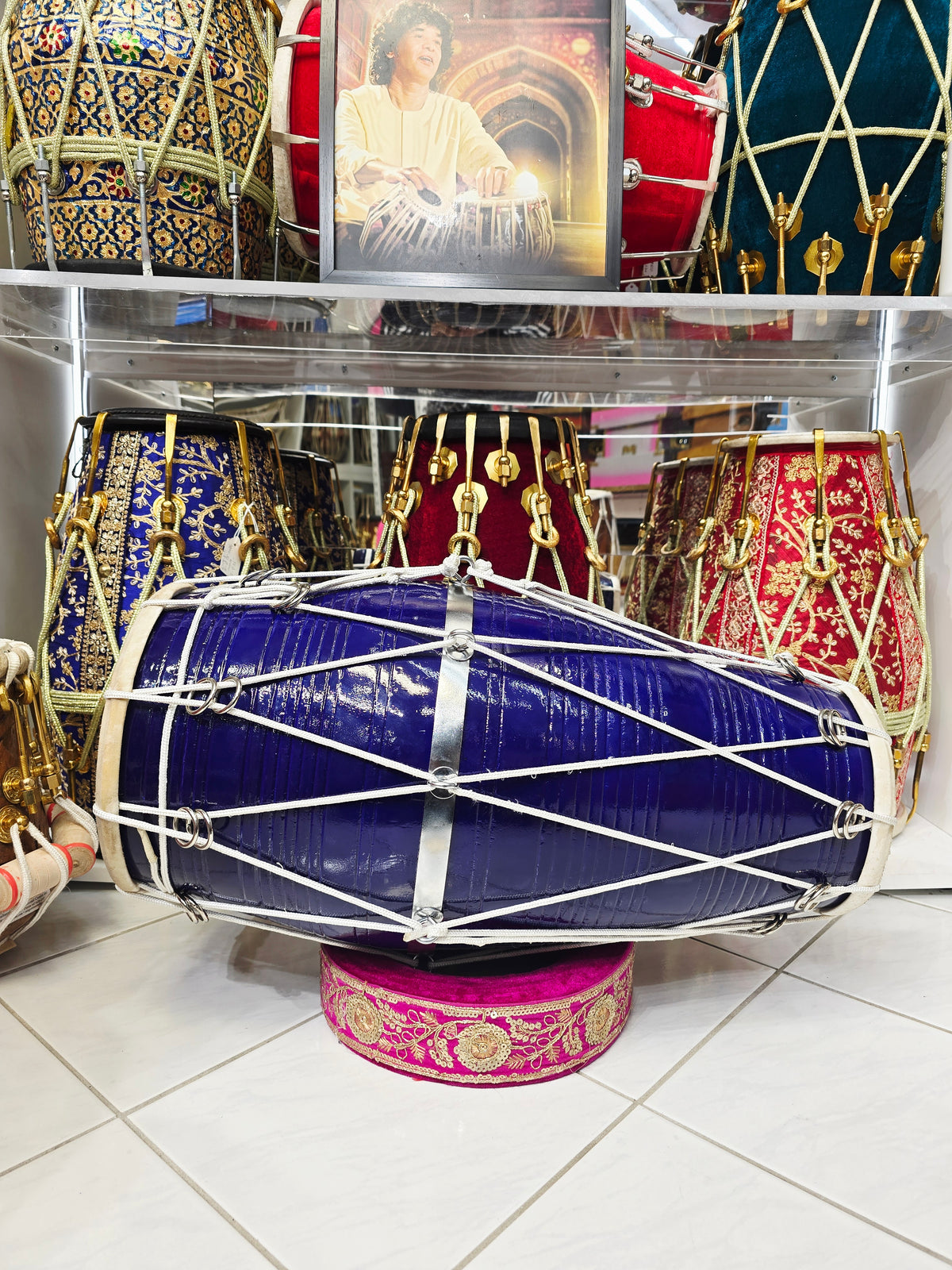 NeelVirasat West Indian Dholak
23" Long | 13.6 lbs Solid Red Sheesham | Gloss Blue Finish