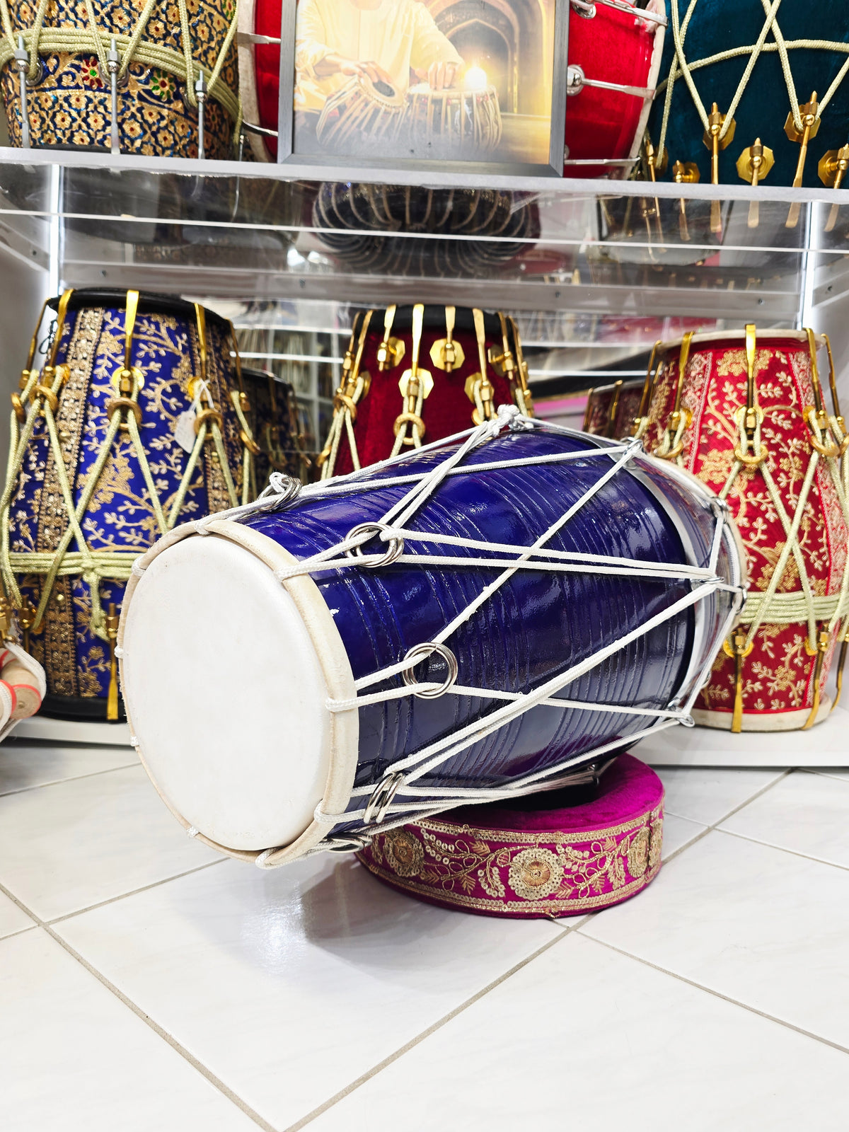 NeelVirasat West Indian Dholak
23" Long | 13.6 lbs Solid Red Sheesham | Gloss Blue Finish