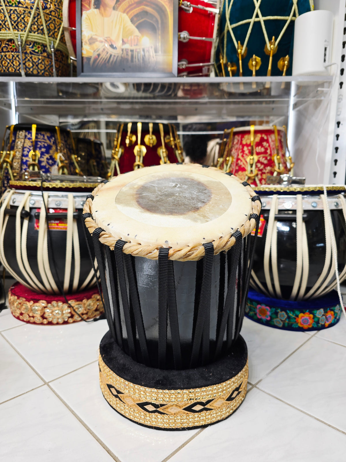 Custom Link for Bruce: KalaDhav™ Black-Finish Dhamma + Encarved Closed-Tone Half Dholak + Shipping