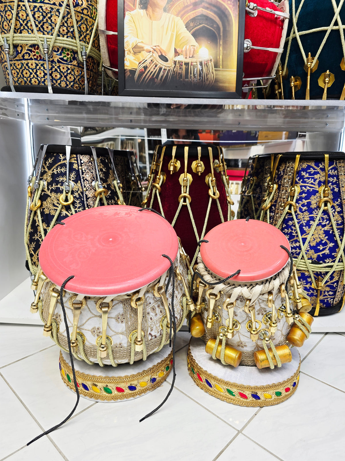 ShwetNaad Alankaar™ Sherwani Bolted Tabla Set — 5.75″ Red Sheesham C♯/D Dayan + 9″ Copper Bayan