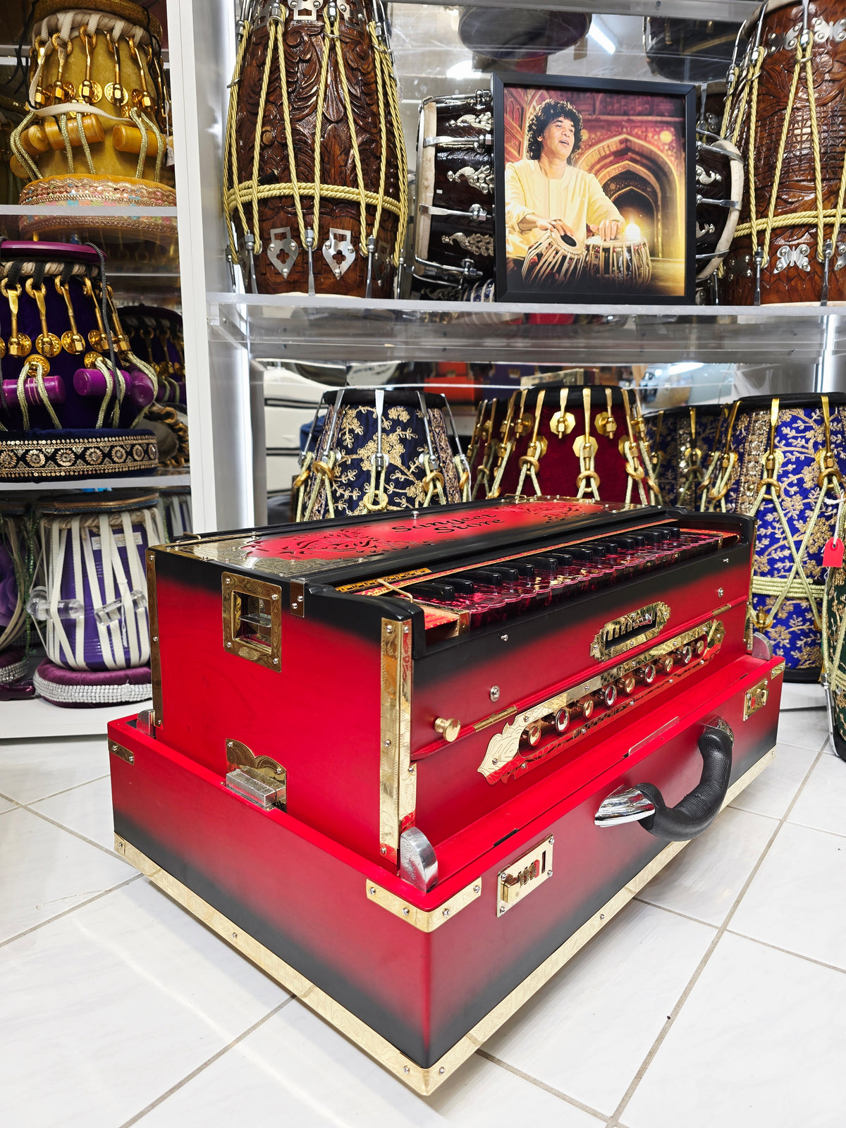 Agniraag Fusion™ Premium Scale-Changer Harmonium — 3-Reed BMF | 9-Scale | Red German-Style Keys