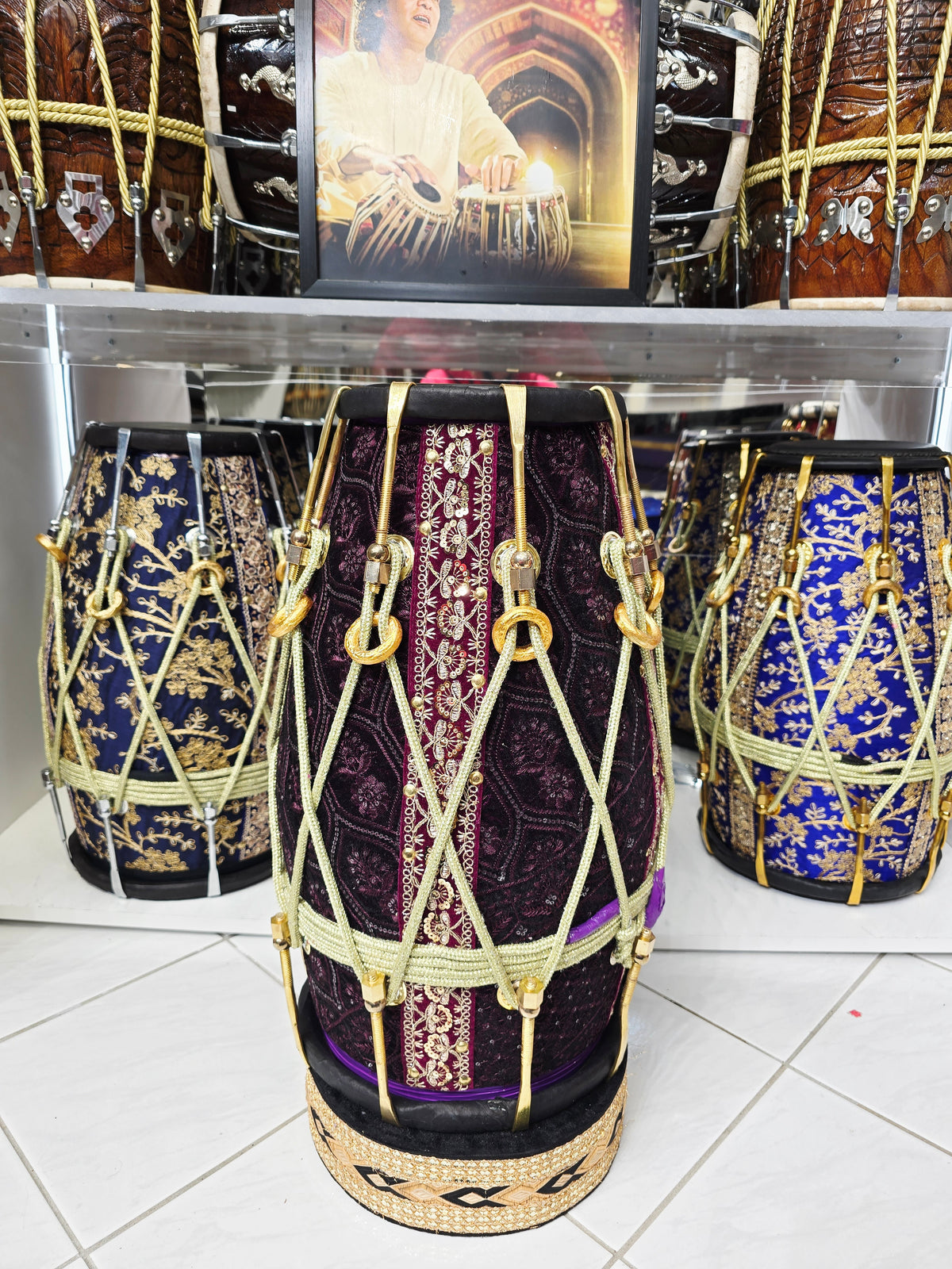 ROYAL NOCTURNE — Purple Sherwani-Wrapped Red Sheesham Dholak (Exceptional Tone)