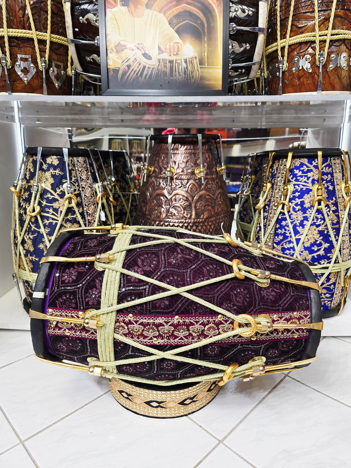 ROYAL NOCTURNE — Purple Sherwani-Wrapped Red Sheesham Dholak (Exceptional Tone)