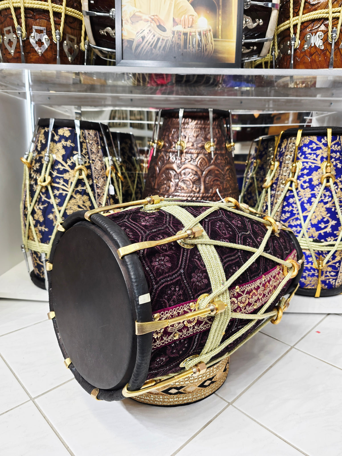 ROYAL NOCTURNE — Purple Sherwani-Wrapped Red Sheesham Dholak (Exceptional Tone)