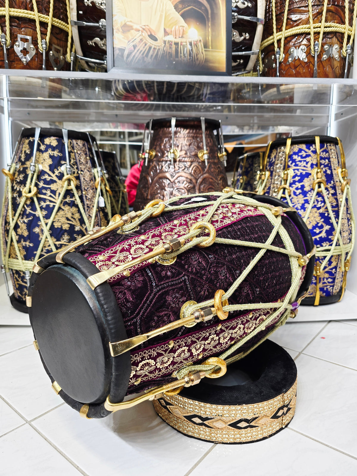 ROYAL NOCTURNE — Purple Sherwani-Wrapped Red Sheesham Dholak (Exceptional Tone)