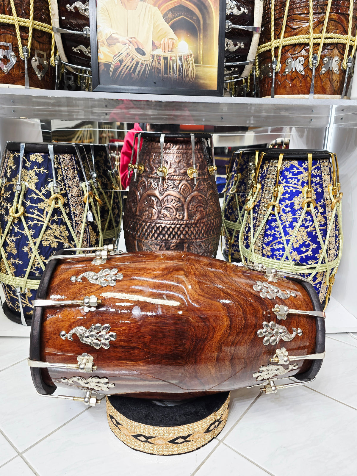 IRONWAVE — 17.2 lb Red Sheesham Glossy-Finish Dholak with Black Skins & Chrome Bolts (Exceptional Tone) *Very Minor Cosmetic Blemishes