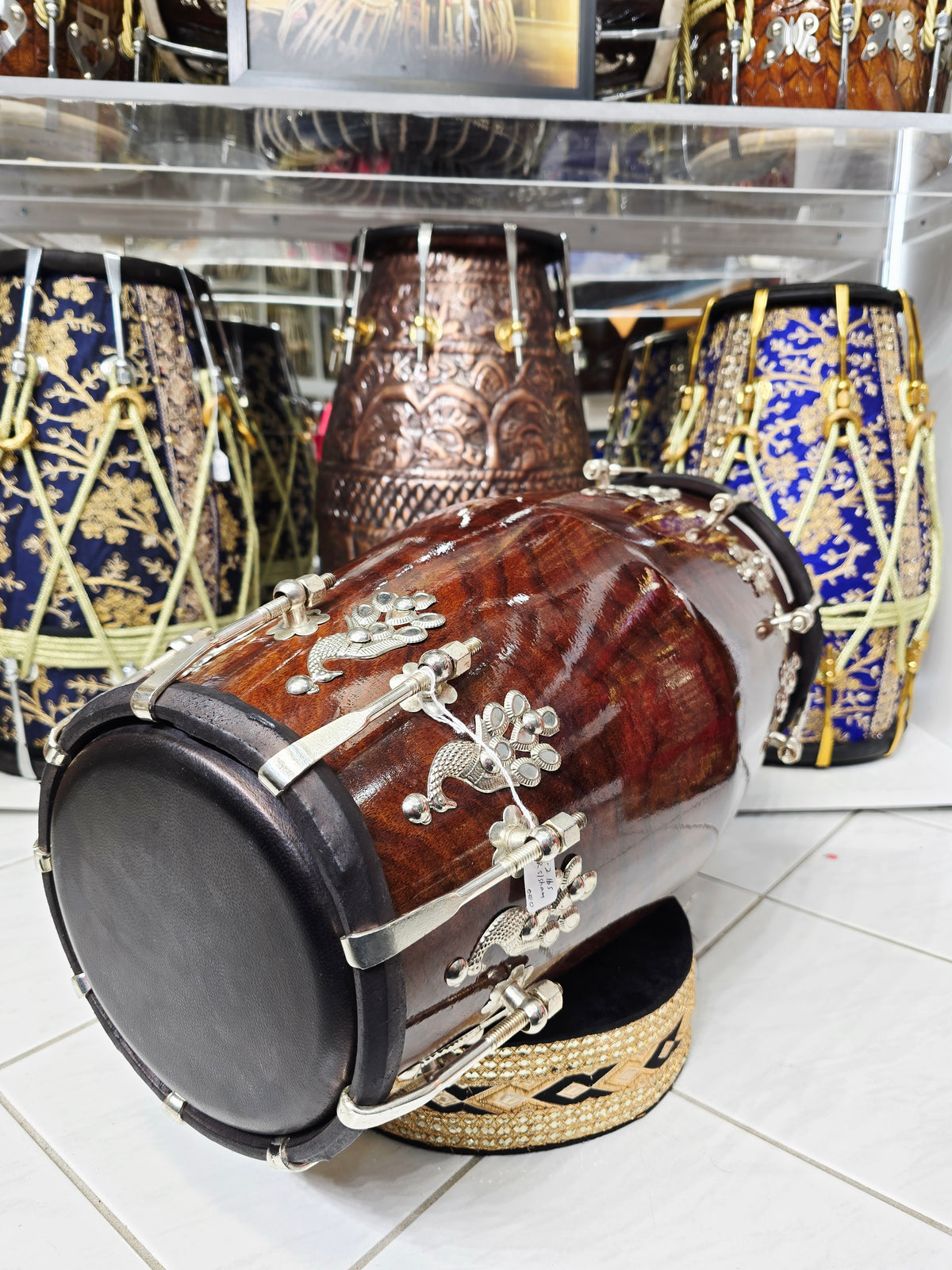IRONWAVE — 17.2 lb Red Sheesham Glossy-Finish Dholak with Black Skins & Chrome Bolts (Exceptional Tone) *Very Minor Cosmetic Blemishes