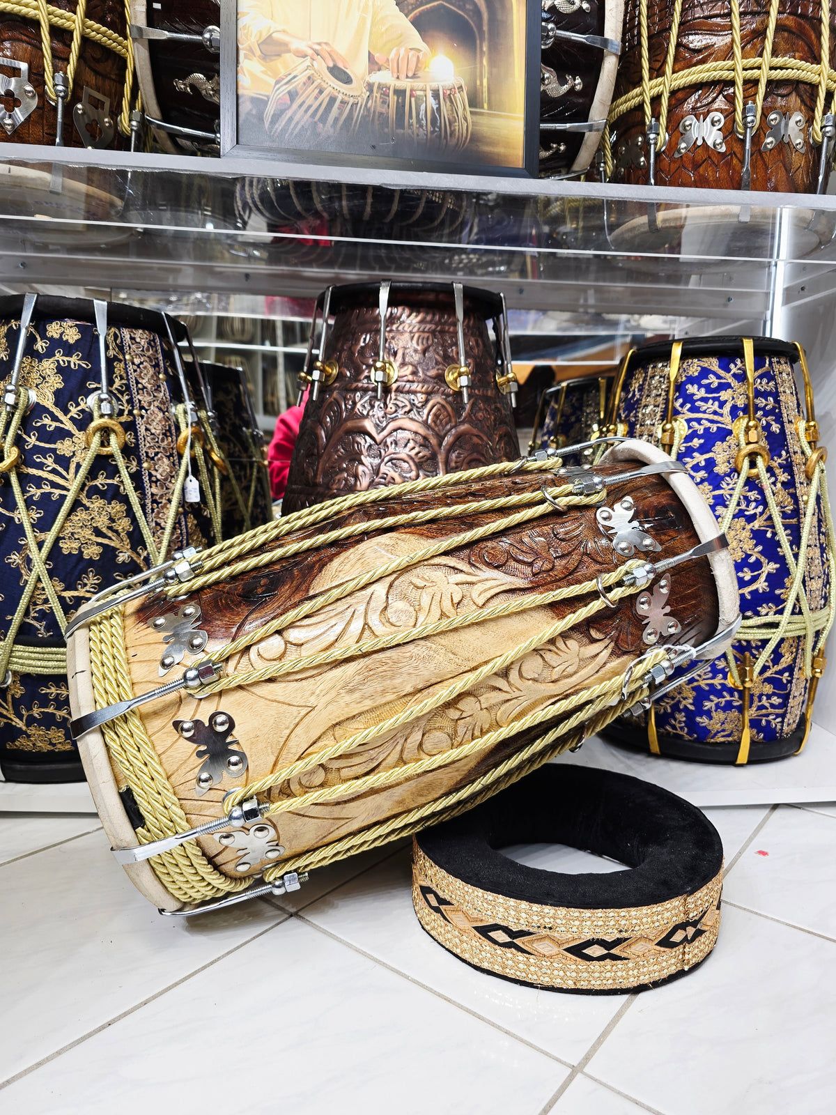 OPENCORE — Chetram Gill 20″ Hand-Engraved Red Sheesham Dholak (Exceptional Open Tone)