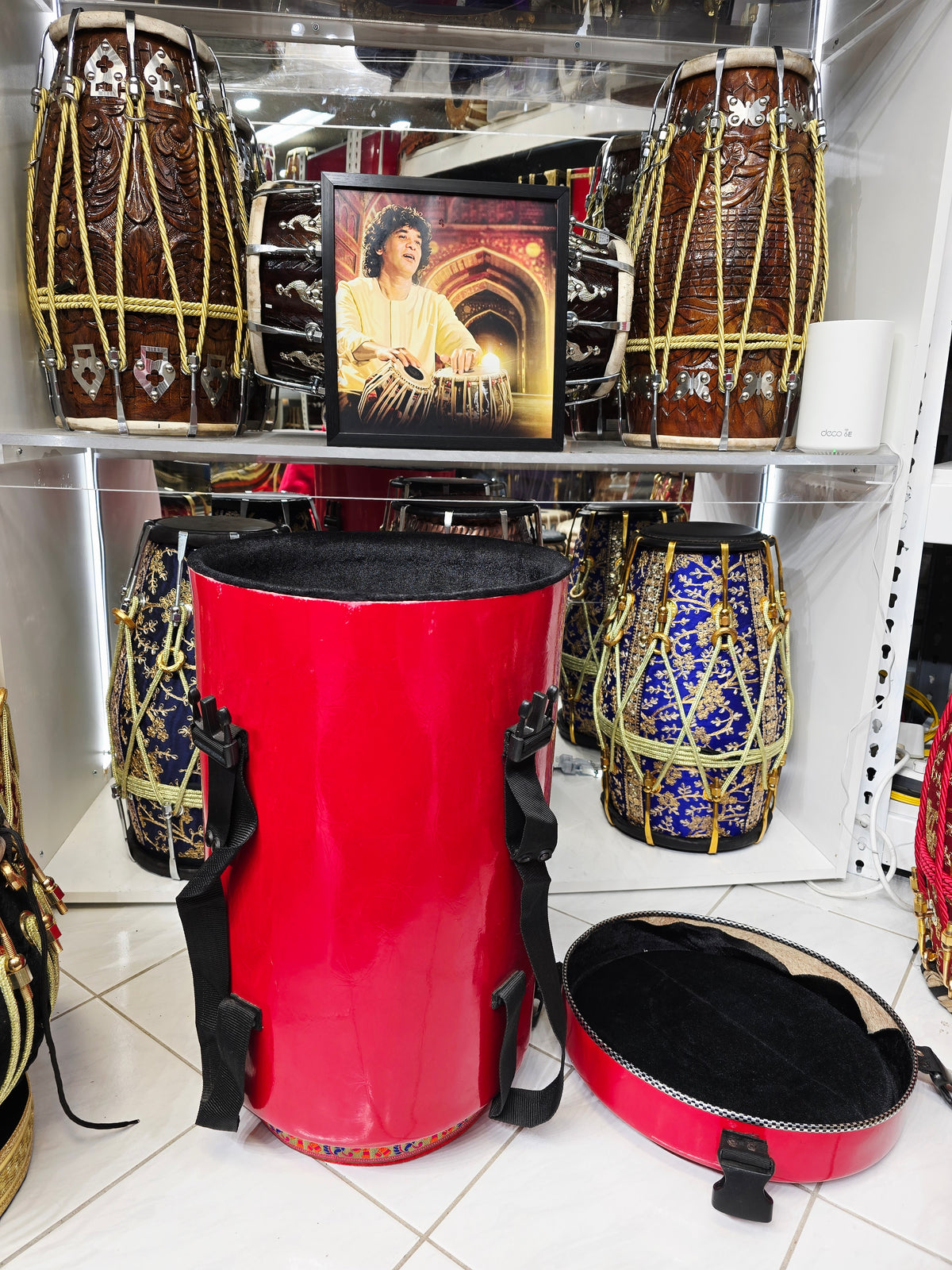SCARLET VAULT — Dholak Hard Case (Cosmetic Blemishes · 4 Buckles · Dual Handles) (For Dholaks 18" & Under)