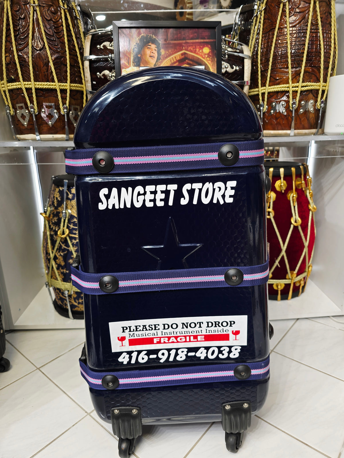 MIDNIGHT ATLAS — Navy Blue Dholak & Tabla Hybrid Travel Case (Very Minor Cosmetic Blemishes) (g)