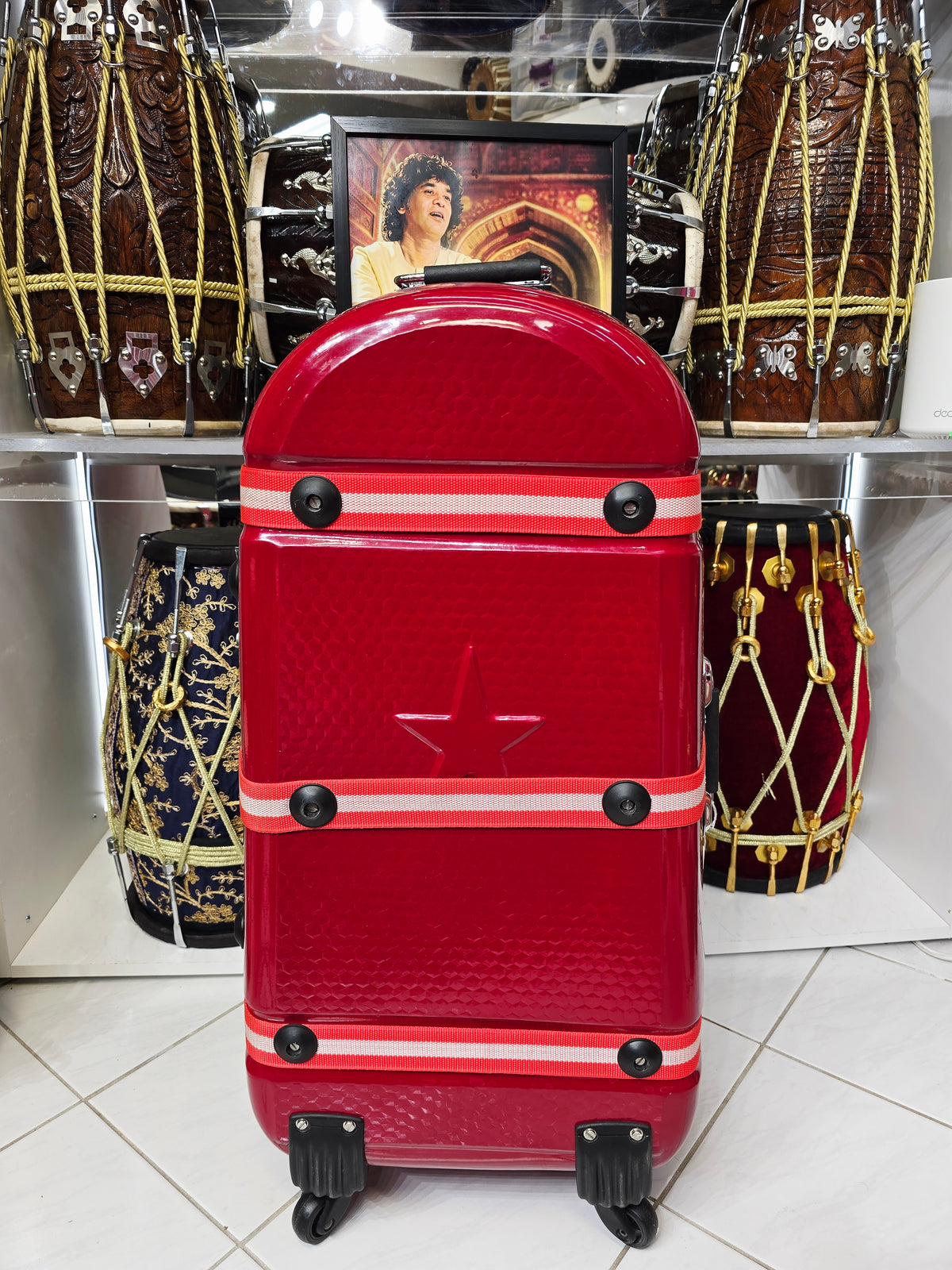 Redshift Classic — Deep Red Tabla Hard Case · 360° Spinner Wheels · Dual Handles · Fixed Reinforcement Straps · Very Minor Cosmetic Blemishes (g)