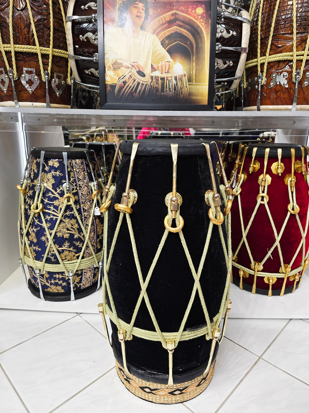 Midnight Rasaform — Black Velvet Sherwani Red Sheesham Dholak · Gold Rope Lacing *Exceptional Old School Bollywood Tone