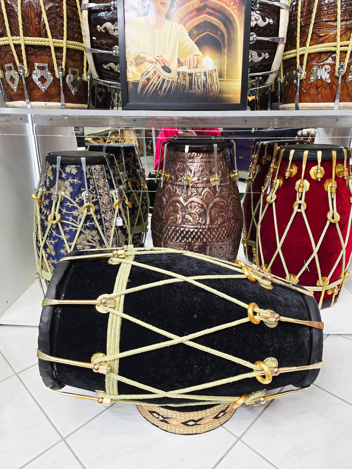 Midnight Rasaform — Black Velvet Sherwani Red Sheesham Dholak · Gold Rope Lacing *Exceptional Old School Bollywood Tone