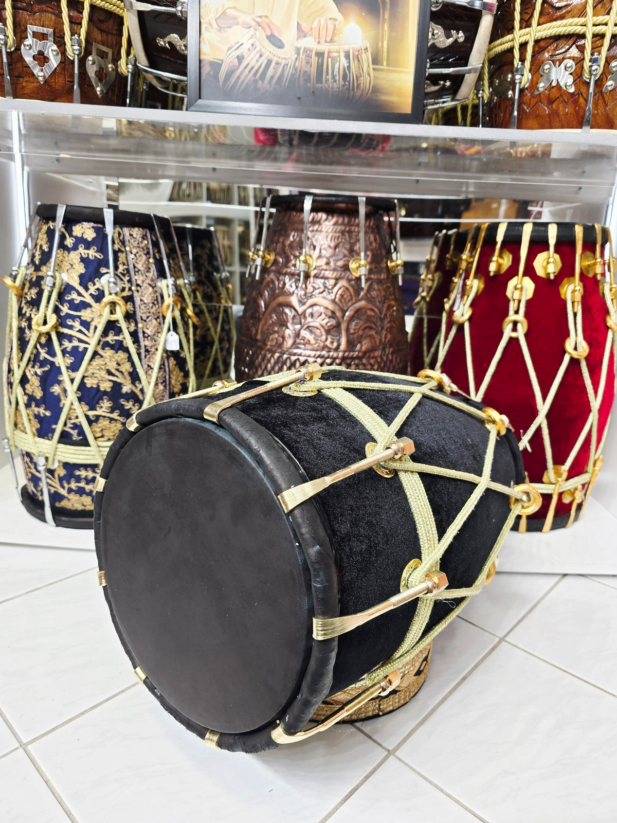 Midnight Rasaform — Black Velvet Sherwani Red Sheesham Dholak · Gold Rope Lacing *Exceptional Old School Bollywood Tone
