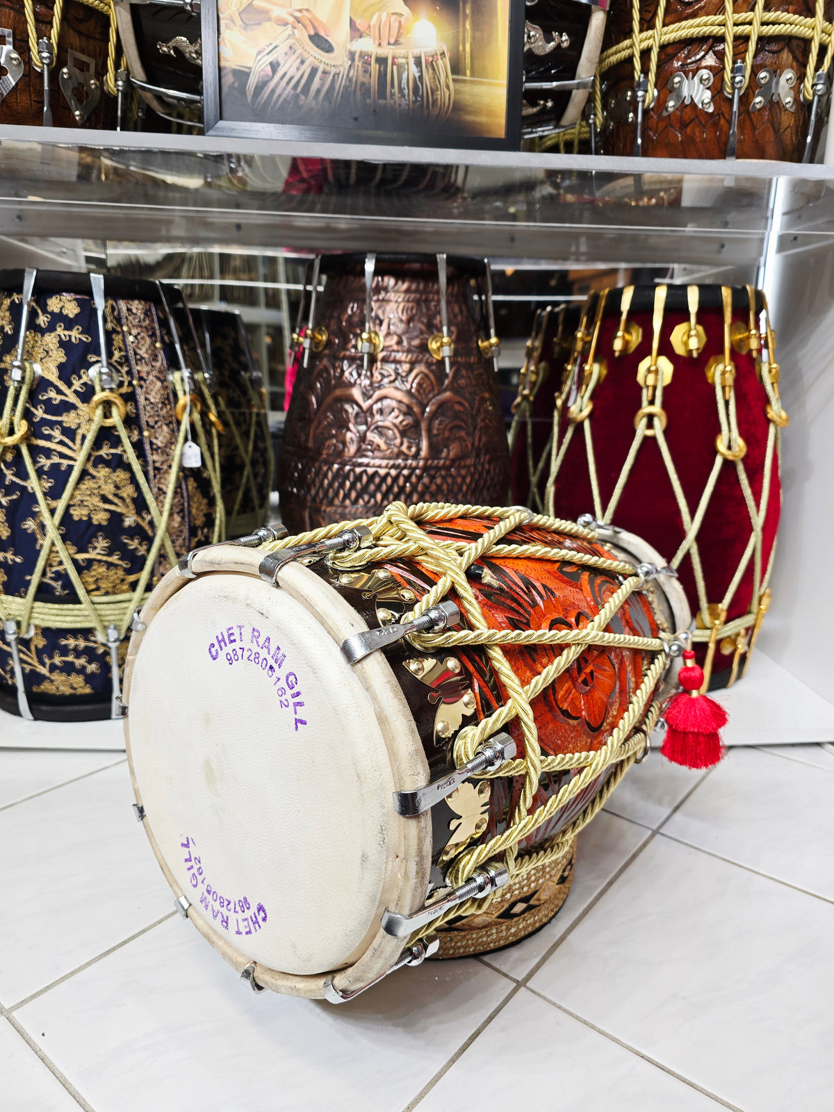 RAKHTA — 18" Encarved Red Sheesham Performance Dholak