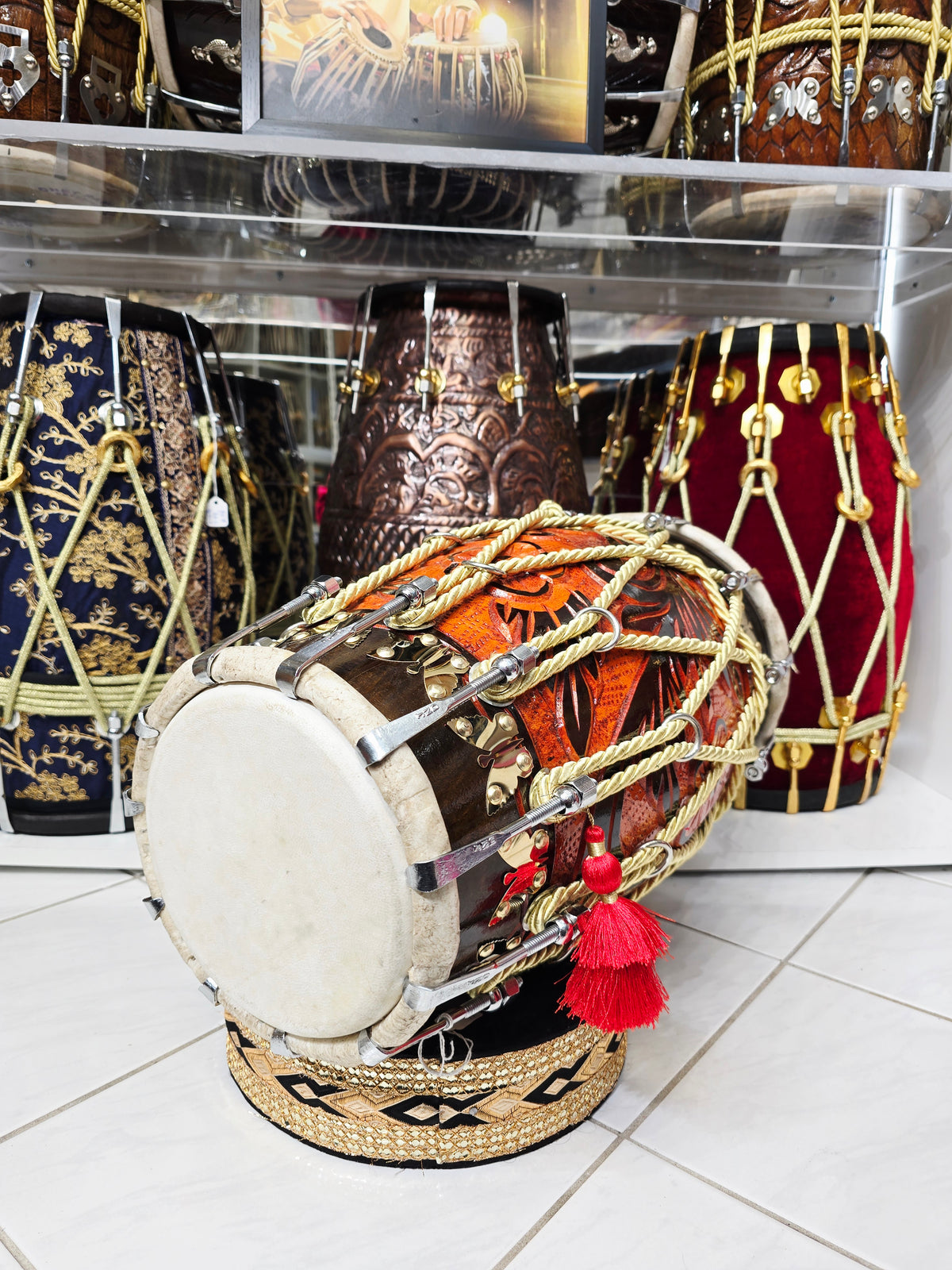 RAKHTA — 18" Encarved Red Sheesham Performance Dholak