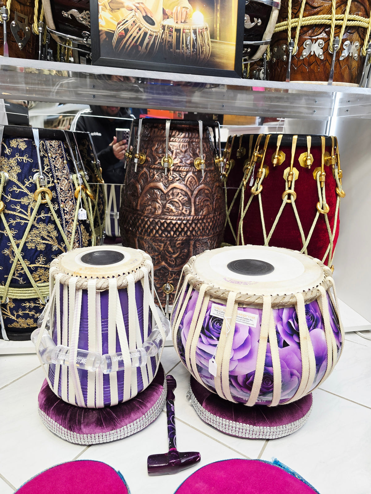 Violet Raga Bloom — 5.25" C/C# Red Sheesham Dayan + 9" 6.1kg Copper Bayan (Purple Floral Concert Edition) *Minor Cosmetic Blemishes