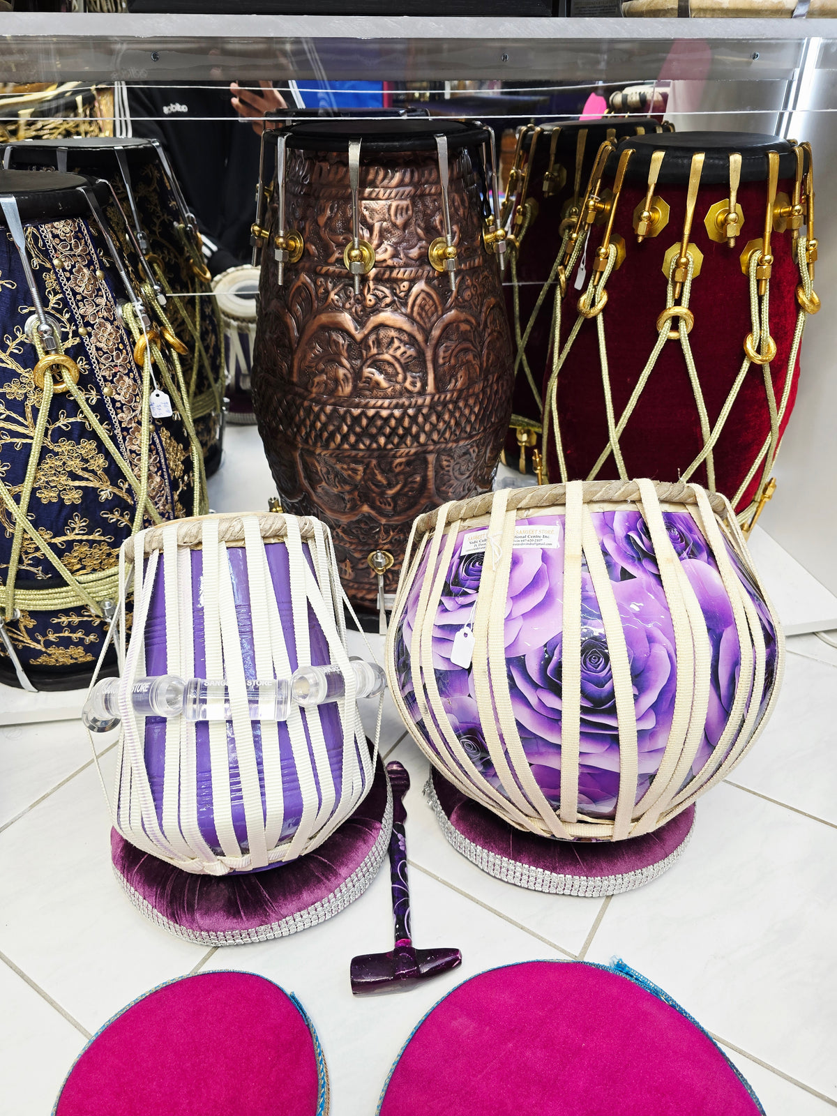Violet Raga Bloom — 5.25" C/C# Red Sheesham Dayan + 9" 6.1kg Copper Bayan (Purple Floral Concert Edition) *Minor Cosmetic Blemishes