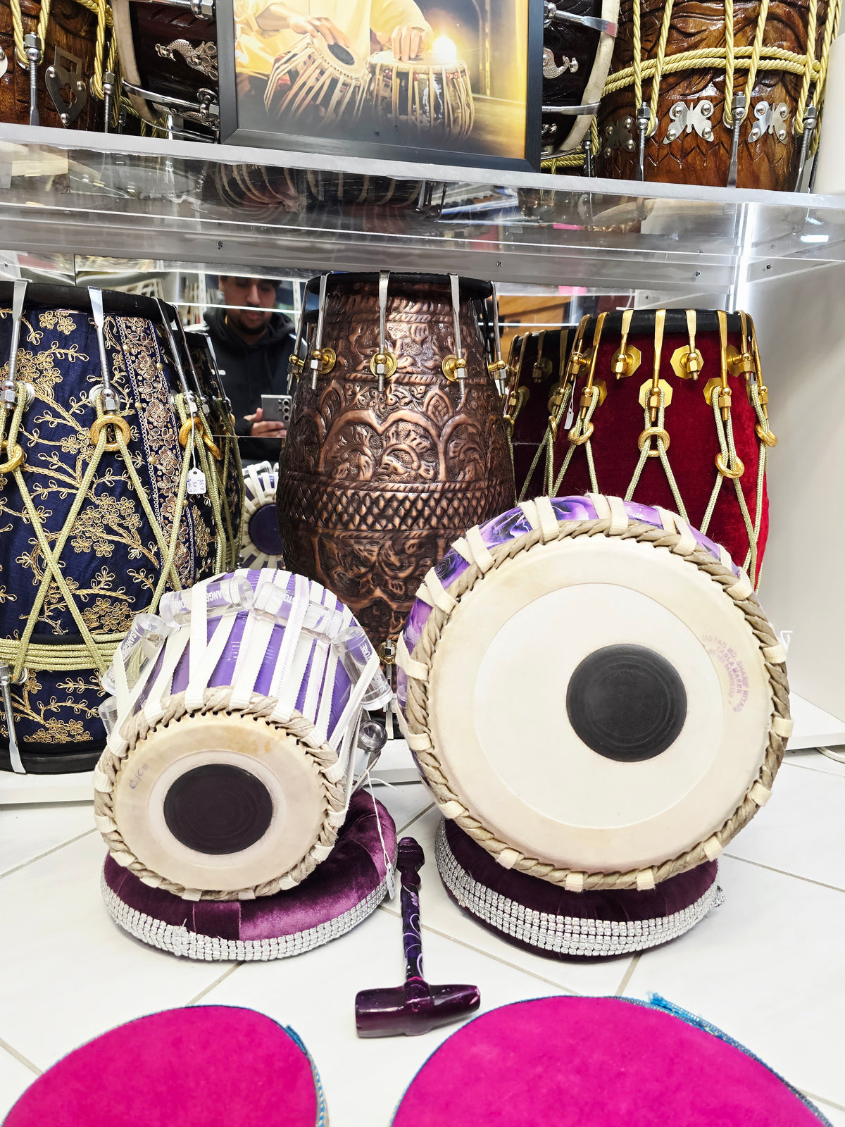 Violet Raga Bloom — 5.25" C/C# Red Sheesham Dayan + 9" 6.1kg Copper Bayan (Purple Floral Concert Edition) *Minor Cosmetic Blemishes