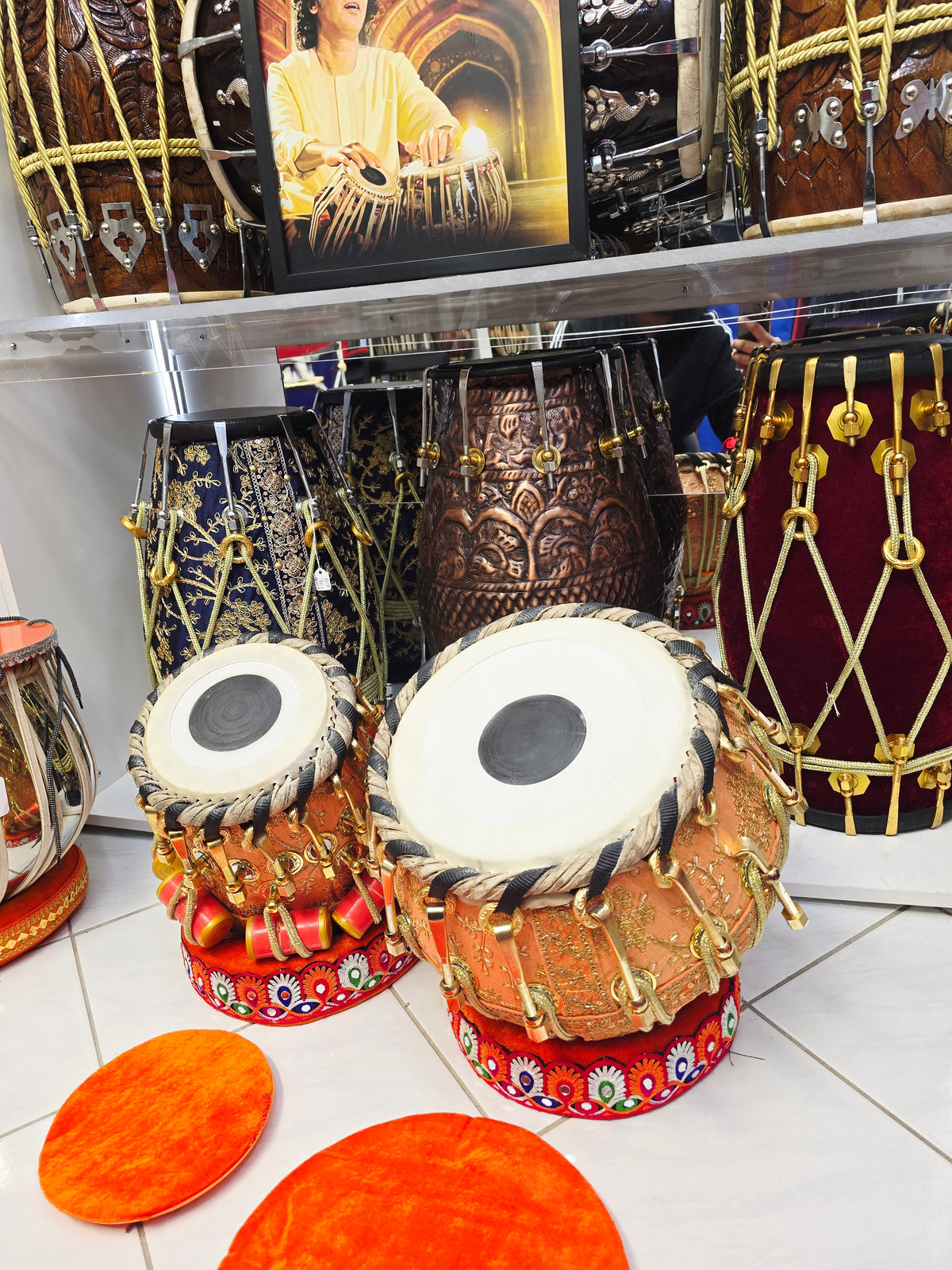 Kesari Dynasty — 6" C# Red Sheesham Dayan + 9" Copper Bayan (Bolted Orange Sherwani Wrapped Set) *Barely Noticeable Hissing Sound