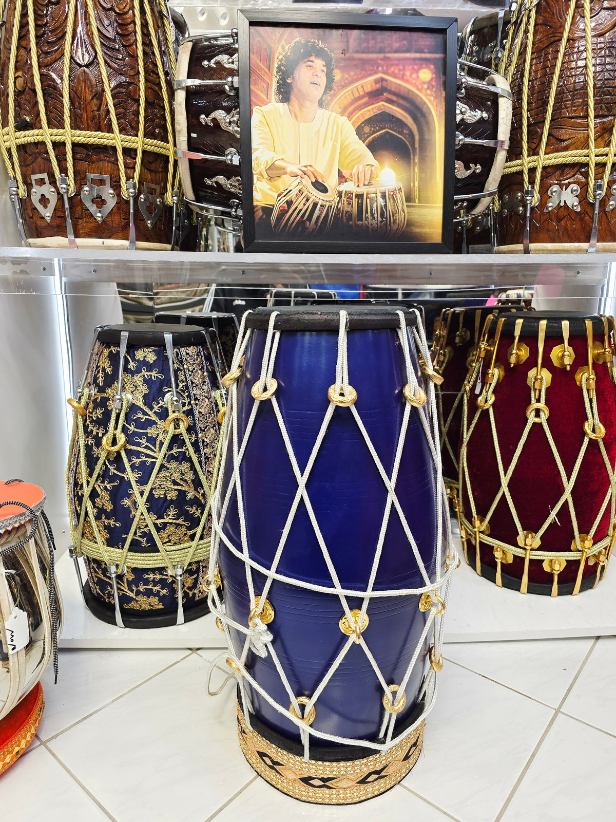 Neel Shakti — 20" Matte Navy West Indian Dholak (Black Skins) *Minor Cosmetic Blemishes