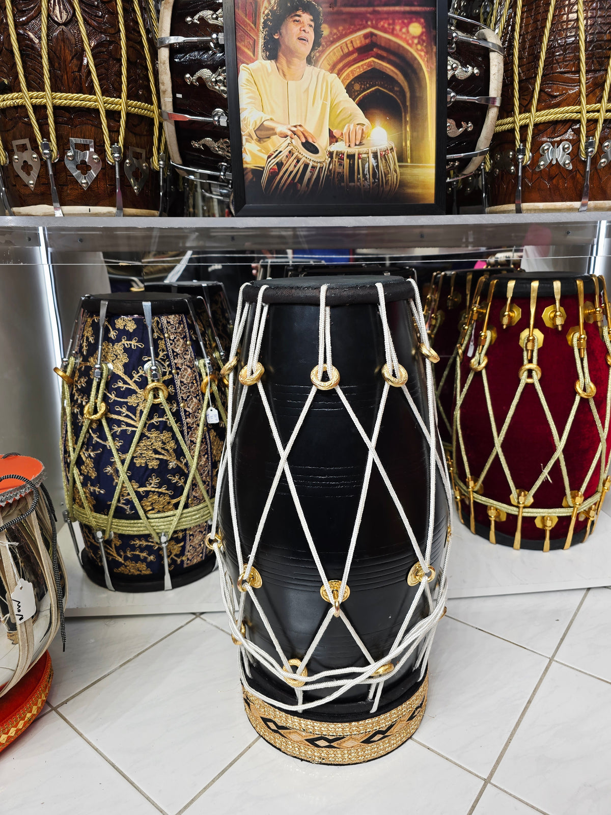 Midnight Dominion — 20" Matte Black West Indian Dholak (Black Skins) *Minor Cosmetic Blemishes (Including Blemishes on rim of bass skin)