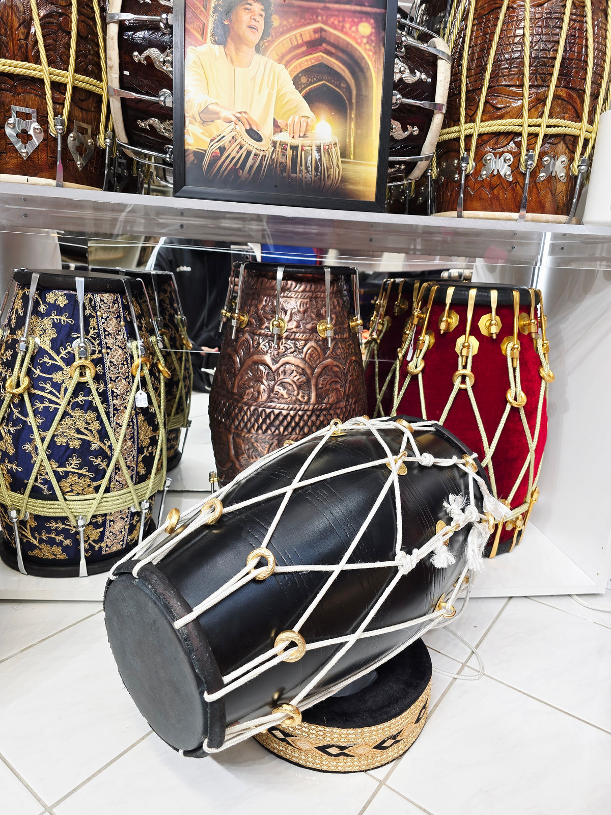 Midnight Dominion — 20" Matte Black West Indian Dholak (Black Skins) *Minor Cosmetic Blemishes (Including Blemishes on rim of bass skin)