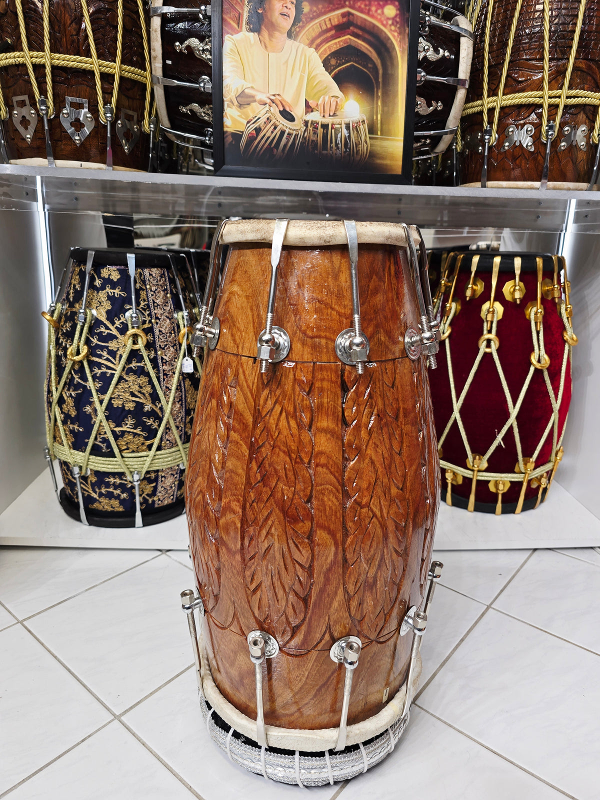 Mayurvaan Hand-Carved Red Sheesham Dholak