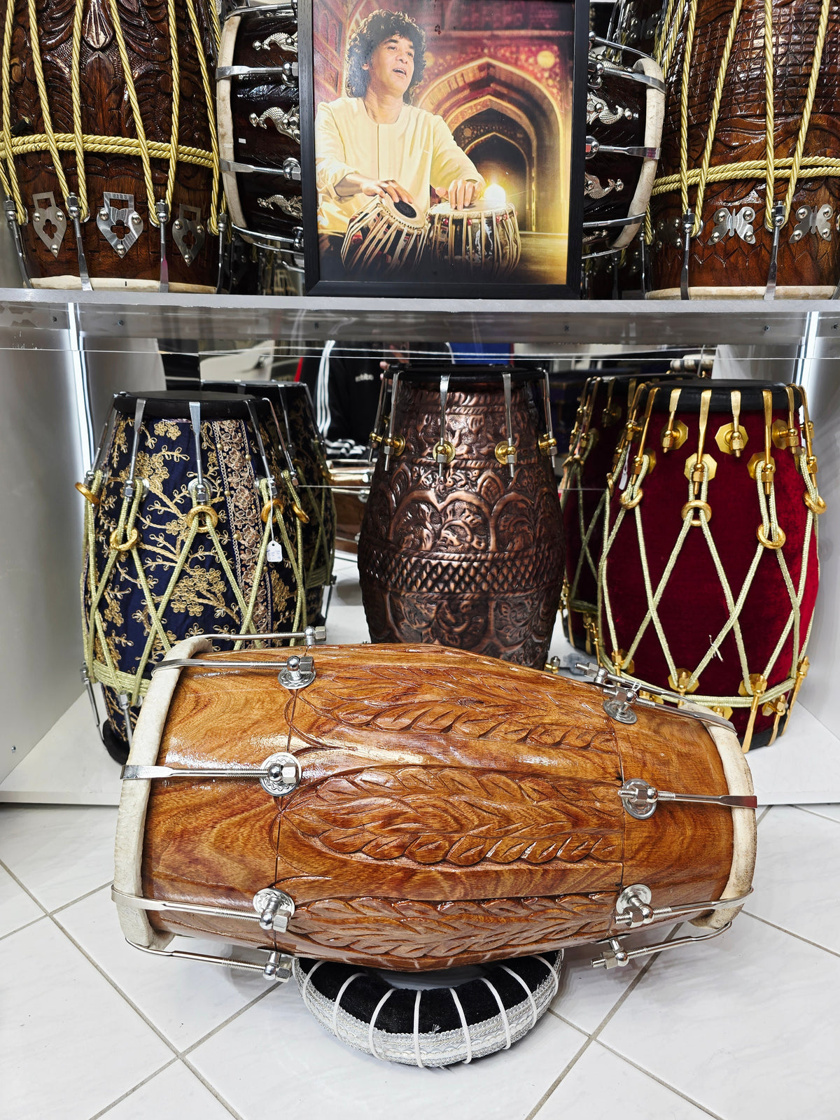 Mayurvaan Hand-Carved Red Sheesham Dholak