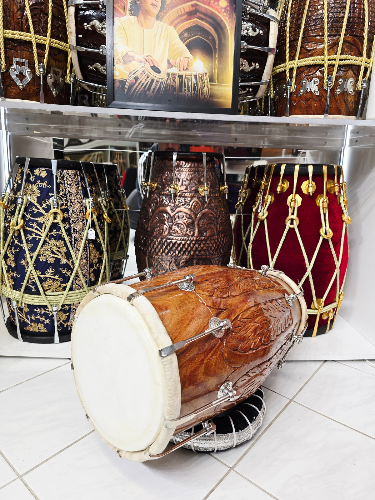 Mayurvaan Hand-Carved Red Sheesham Dholak