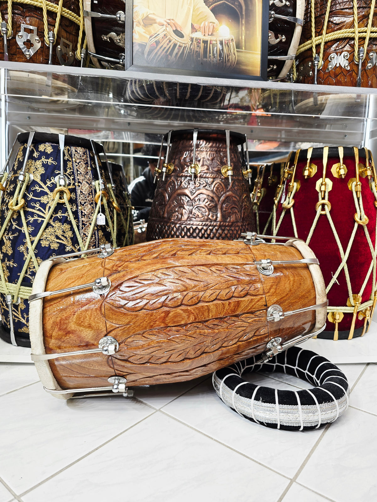 Mayurvaan Hand-Carved Red Sheesham Dholak