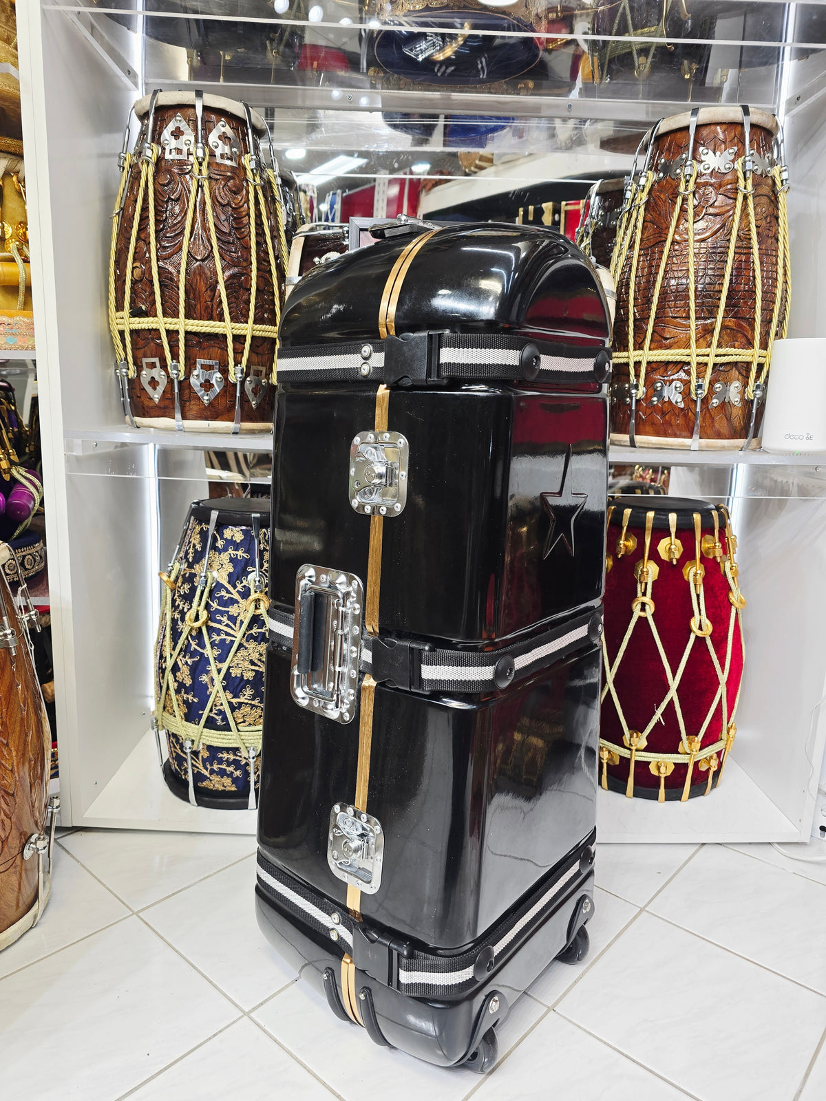 Obsidian Touring Vault – Triple Capacity Hard-Shell Tabla / Dholak Case with Luxury Black Felt Interior *Minor Cosmetic Blemishes