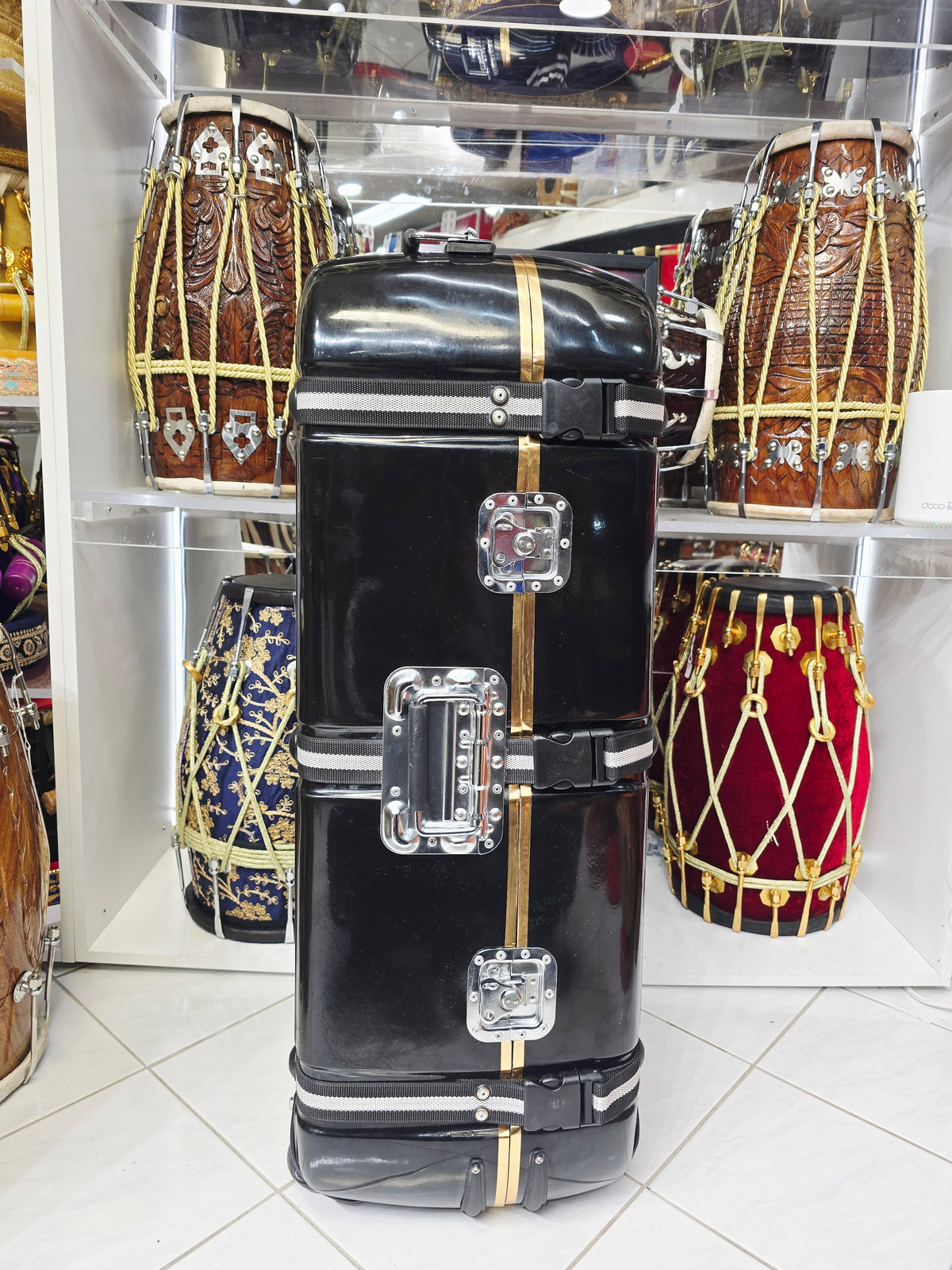 Obsidian Touring Vault – Triple Capacity Hard-Shell Tabla / Dholak Case with Luxury Black Felt Interior *Minor Cosmetic Blemishes