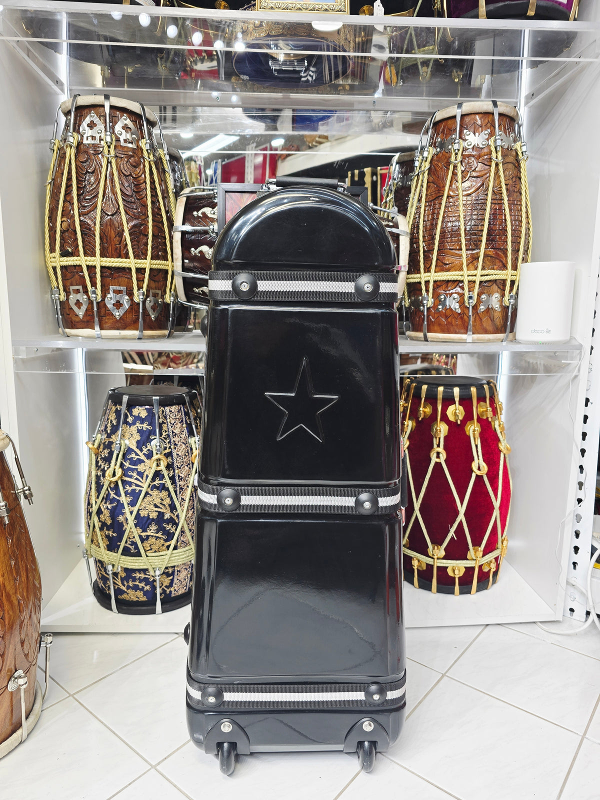 Midnight Transporter – Triple Instrument Hard-Shell Tabla / Dholak Rolling Case with Premium Felt Lining *Minor Cosmetic Blemishes