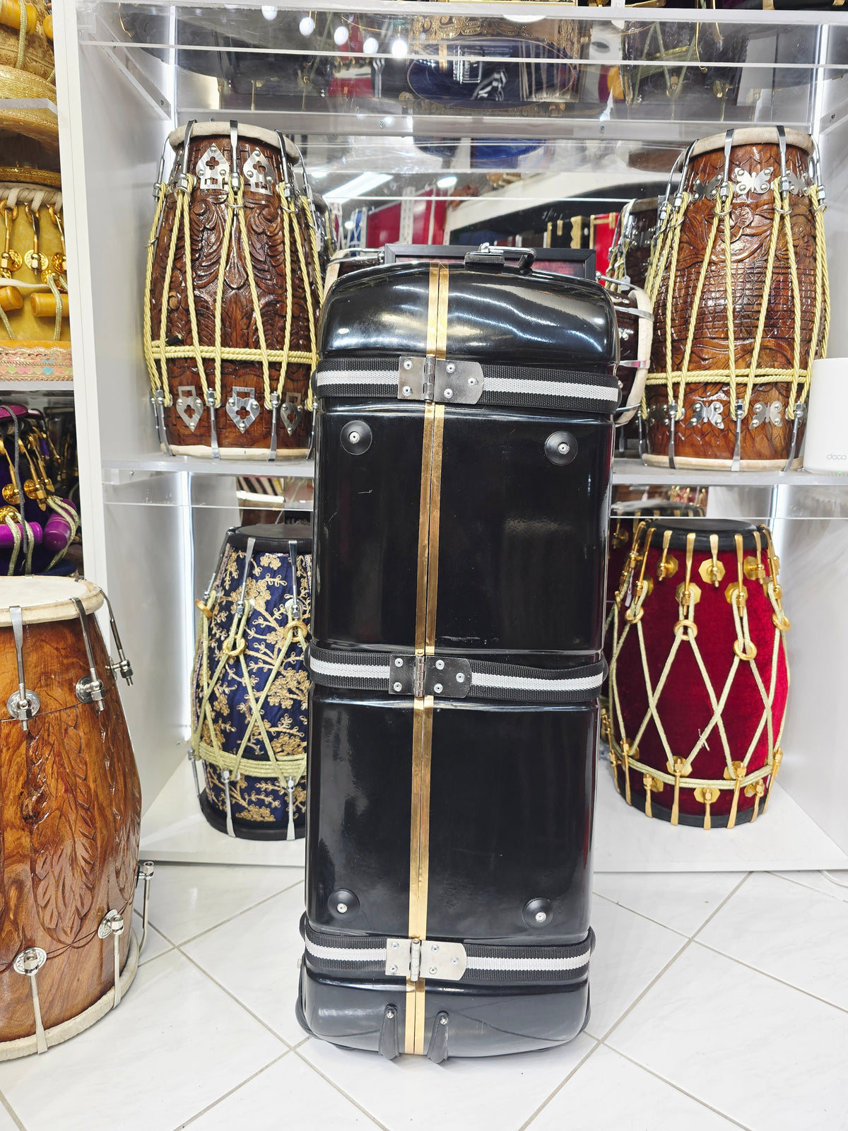 Midnight Transporter – Triple Instrument Hard-Shell Tabla / Dholak Rolling Case with Premium Felt Lining *Minor Cosmetic Blemishes