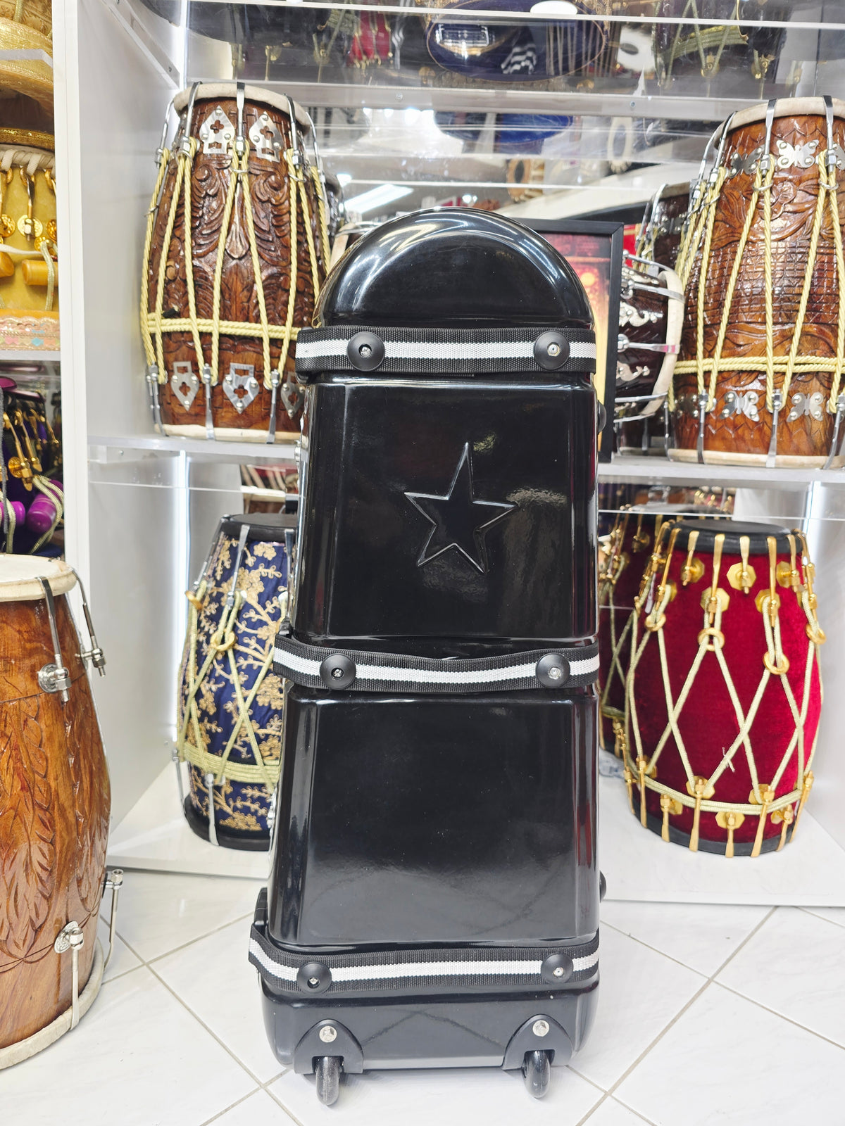 Midnight Transporter – Triple Instrument Hard-Shell Tabla / Dholak Rolling Case with Premium Felt Lining *Minor Cosmetic Blemishes