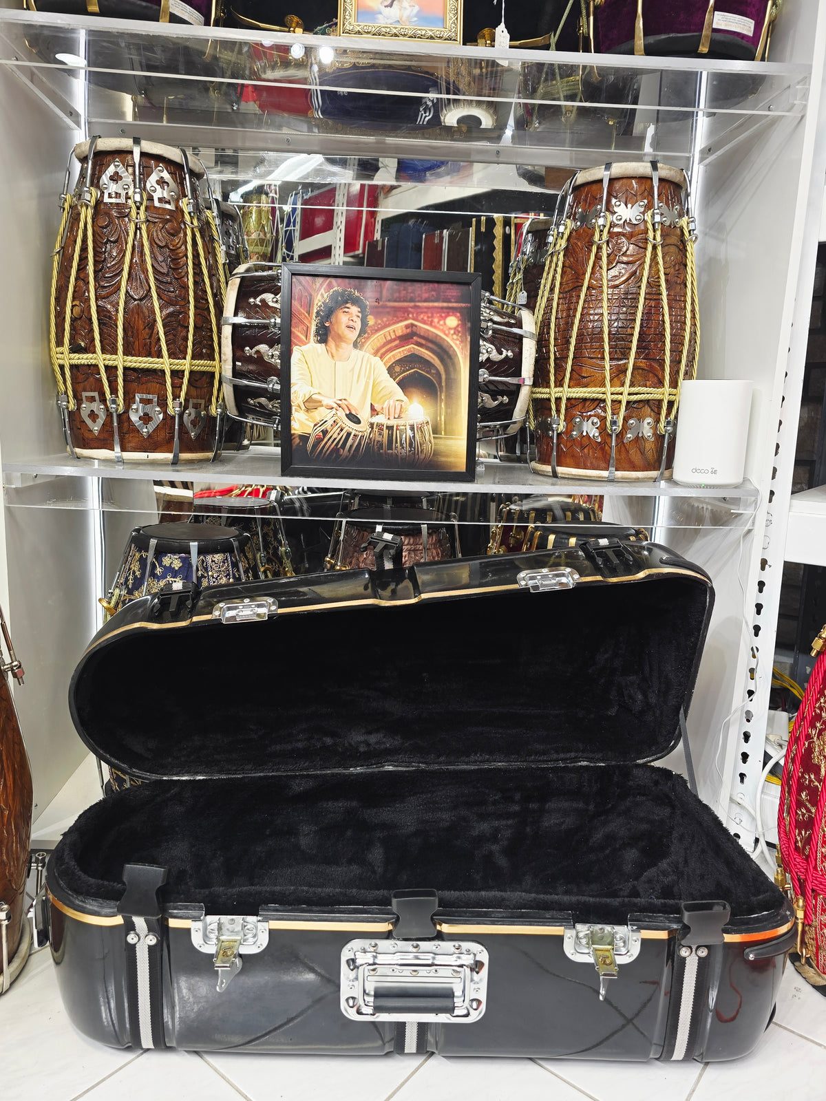 Midnight Transporter – Triple Instrument Hard-Shell Tabla / Dholak Rolling Case with Premium Felt Lining *Minor Cosmetic Blemishes