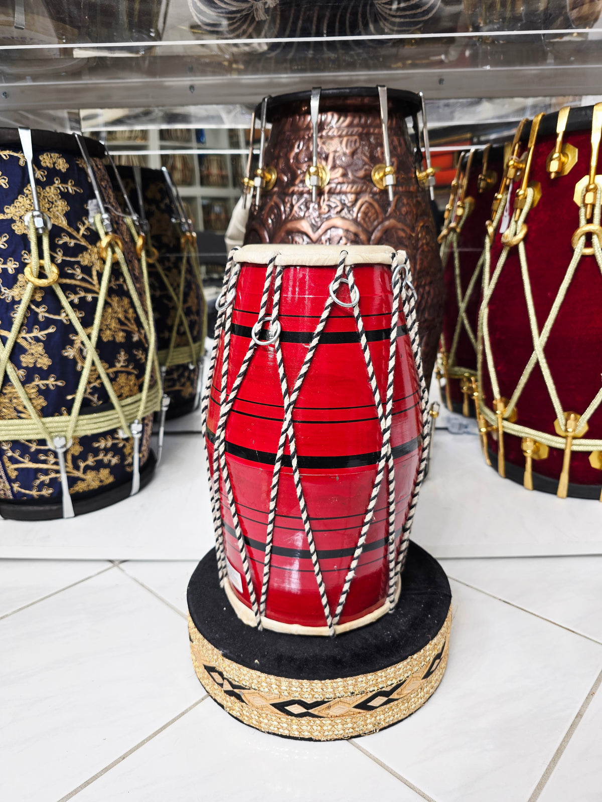 Red Toddler Dholak with Black Stripes (Cosmetic Blemishes)