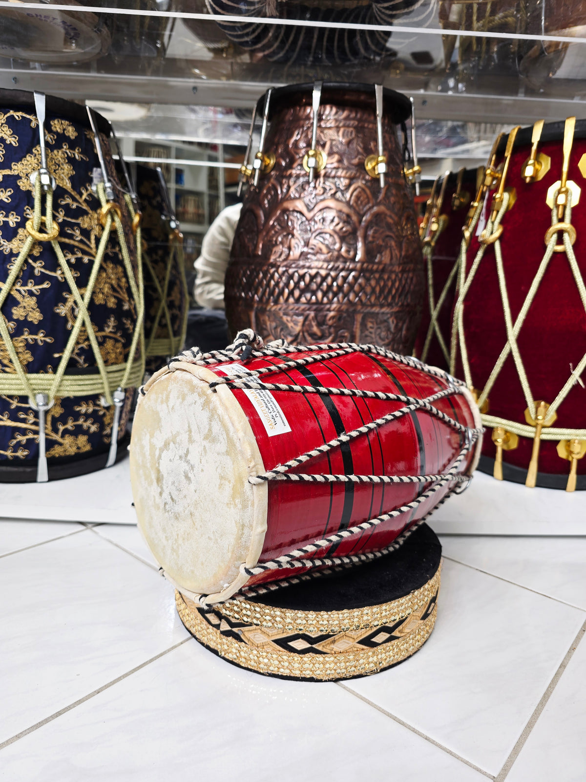 Red Toddler Dholak with Black Stripes (Cosmetic Blemishes)